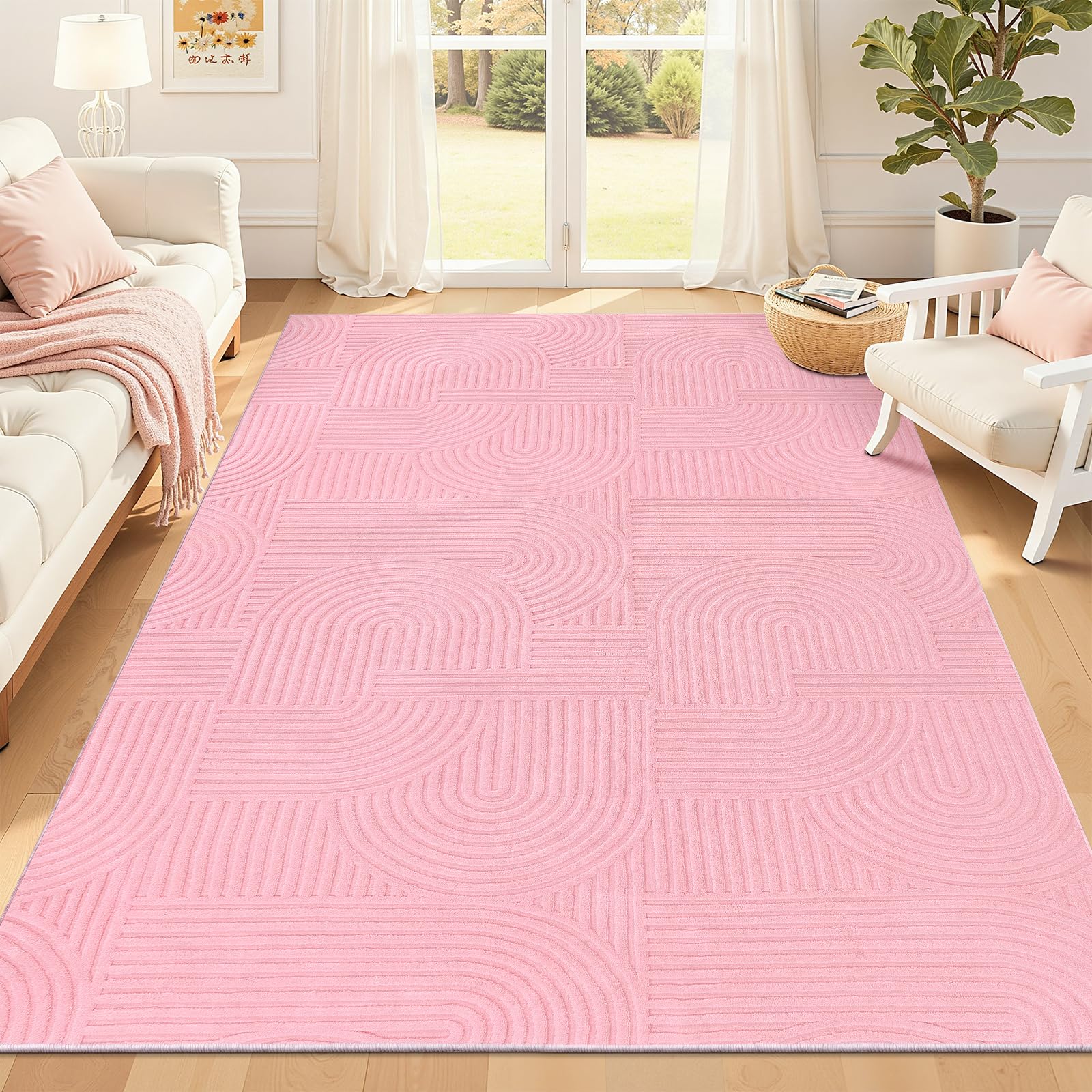 Pauwer 9x12 Washable Area Rugs for Living Room Modern Beige Solid Color Soft Fluffy Rugs for Bedroom Non Slip Boho Accent Indoor Mat Floor Carpet Cover for Kids Room Dining Room Kitchen Office