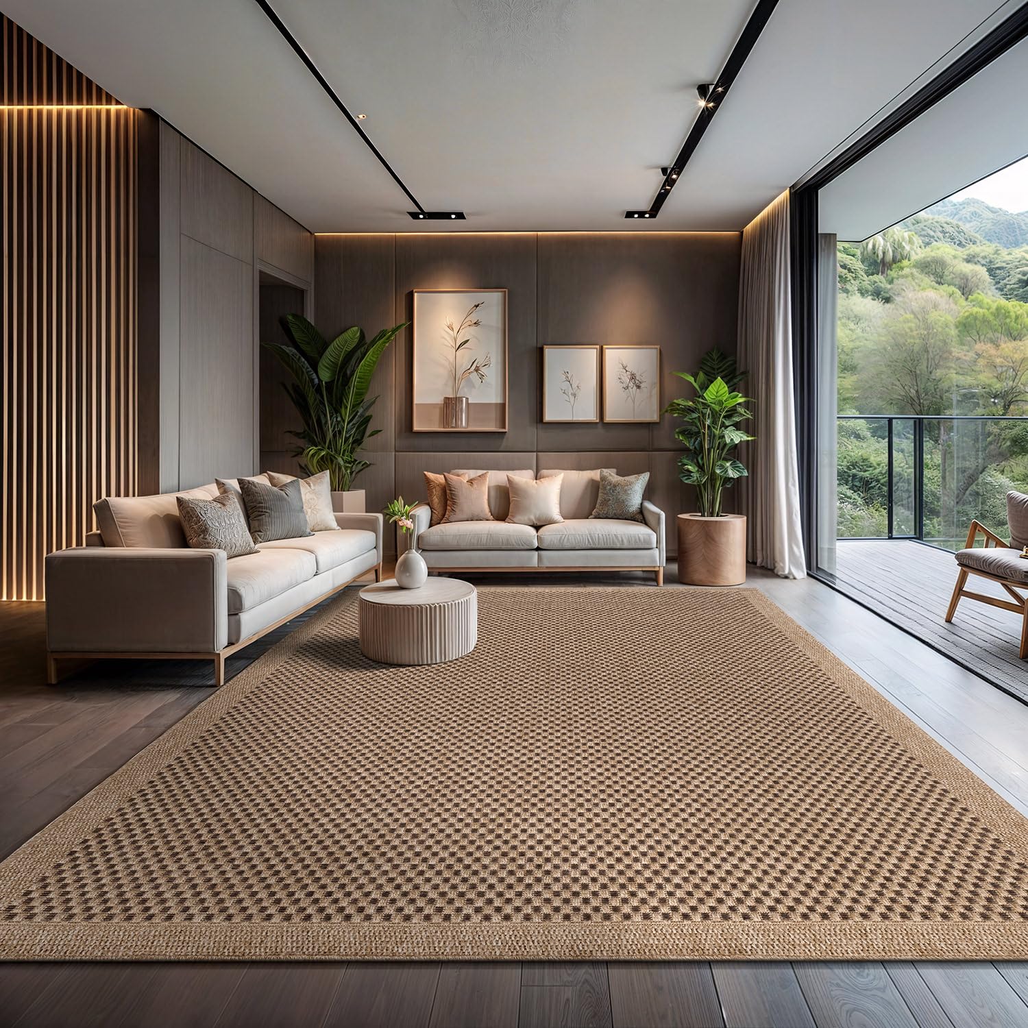 CAMILSON Easy Jute Rug 5x7, Indoor Outdoor Natural Color Fiber Area Rugs for Living Room Patio and Kitchen Rug Herringbone Seagrass Woven Design Easy-Cleaning Washable Outside Carpet Alfombras 5 x 7