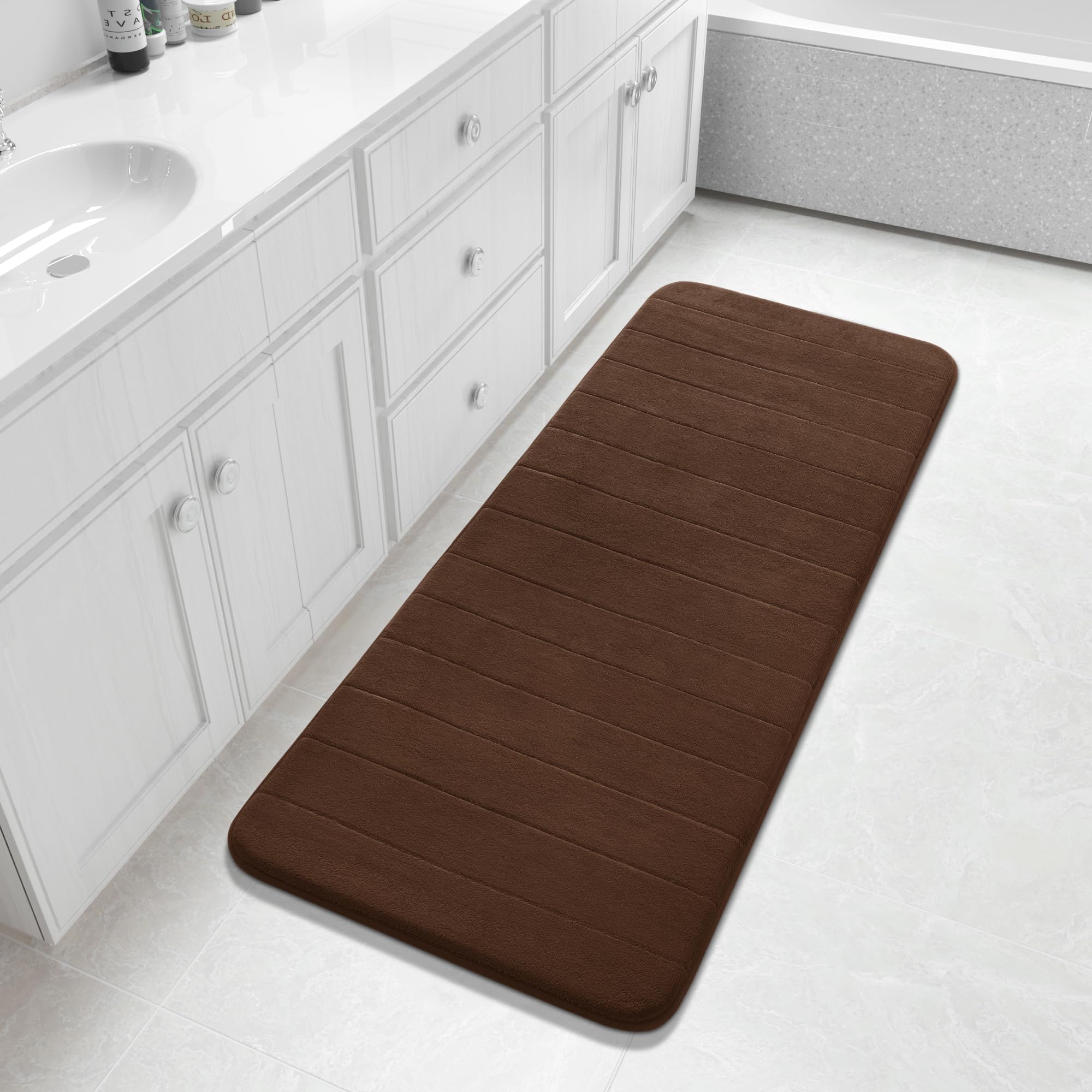 Yimobra Large Bath Mat 36"x24", Super Soft Quick Dry Memory Foam Bathroom Rug, Water Absorbent, Non Slip Backing Machine Washable for Tub Shower, Thick Comfort Support, Cream