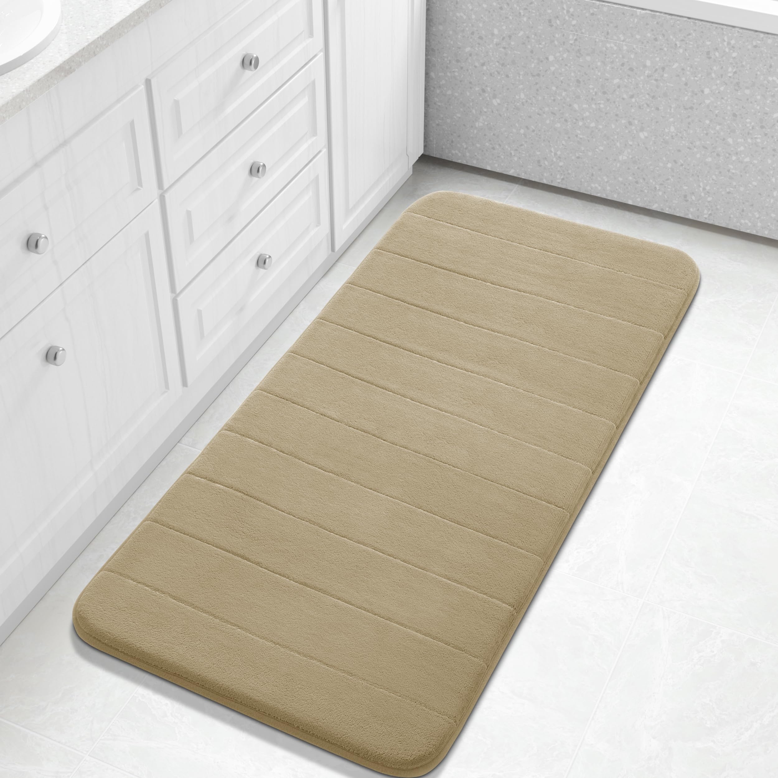 Yimobra Large Bath Mat 36"x24", Super Soft Quick Dry Memory Foam Bathroom Rug, Water Absorbent, Non Slip Backing Machine Washable for Tub Shower, Thick Comfort Support, Cream
