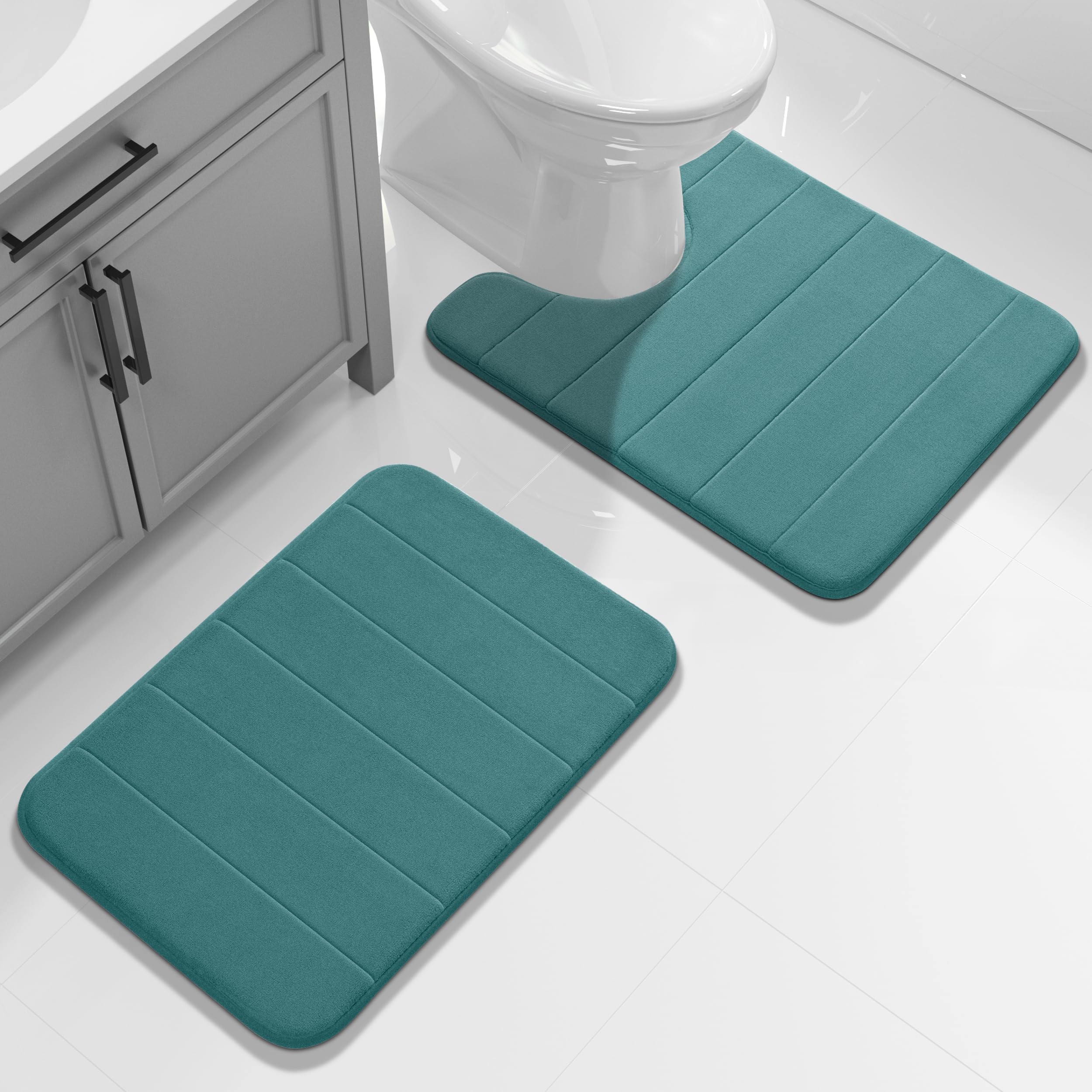 Yimobra Memory Foam Bath Mat Set 2 Piece - Super Soft Absorbent Quick Dry Bathroom Toilet Rugs, Machine Washable Non Slip Floor Carpet for Tub Shower & Single Sink (31.5x20 & 24x20, Gray)
