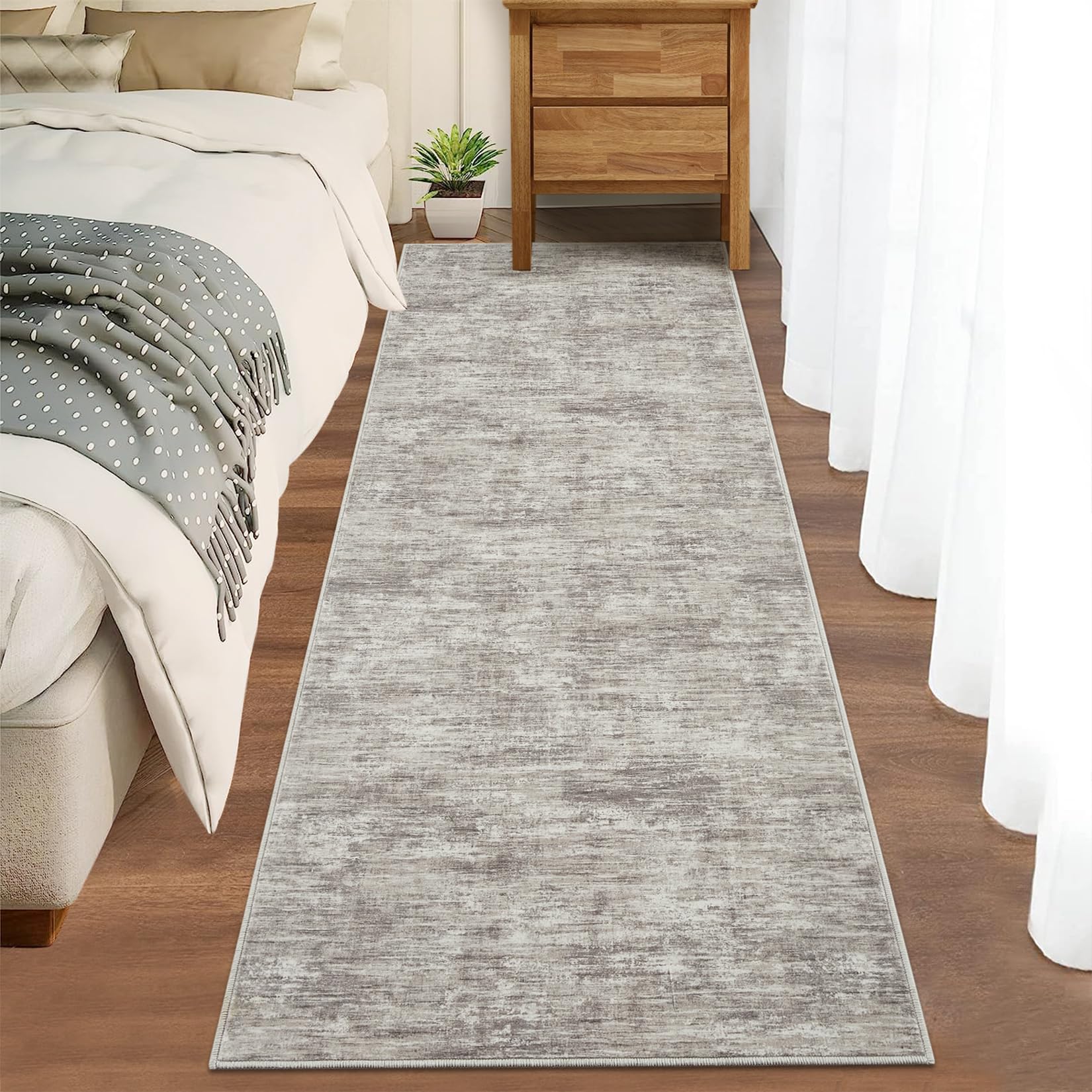 RUGSREAL 8x10 Washable Rug for Living Room Non-Slip Modern Abstract Area Rug Stain Resistant Large Bedroom Rug Contemporary Accent Throw Floor Carpet Solid Rug for Dining Room Home Decor, Beige