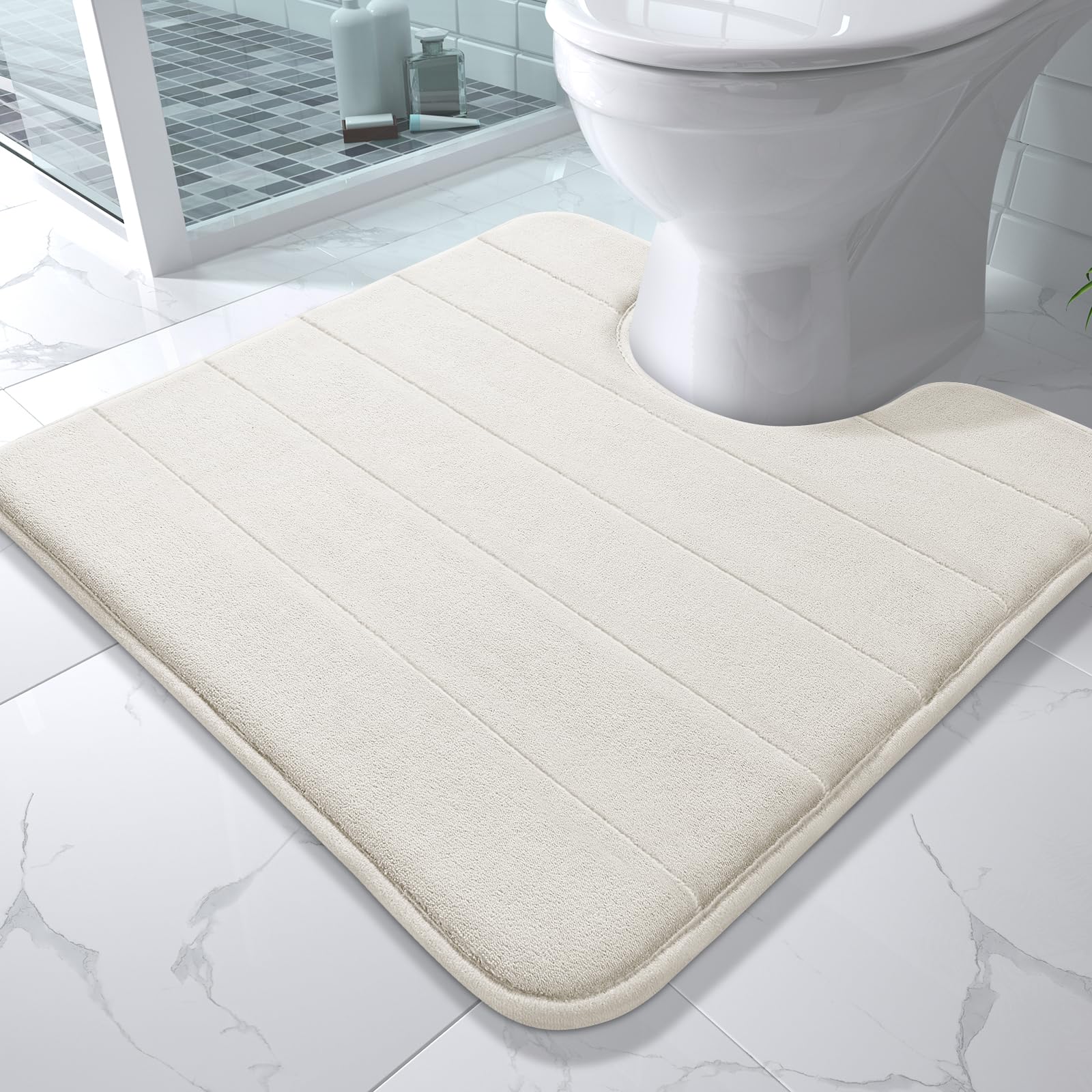 Yimobra Large Bath Mat 36"x24", Super Soft Quick Dry Memory Foam Bathroom Rug, Water Absorbent, Non Slip Backing Machine Washable for Tub Shower, Thick Comfort Support, Cream