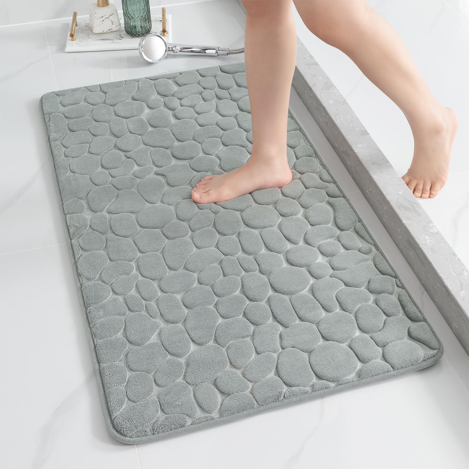 YIHOUSE Memory Foam Bath Mat Cobblestone Bathroom Rugs Super Water Absorbent Bath Mats for Bathroom Machine Washable Bath Rugs(24 x 36,Dark Gray)