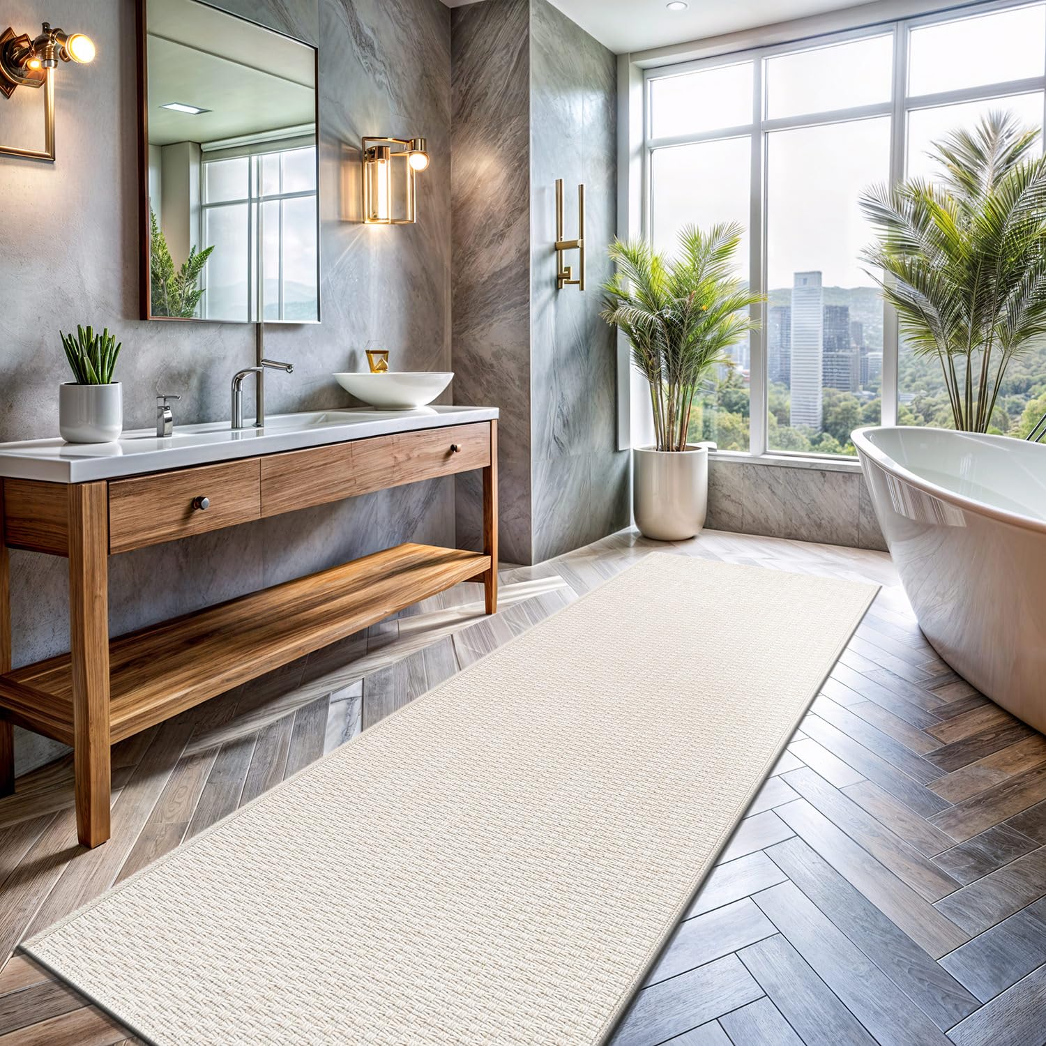 Washable Easy Jute Rug 5x7, Indoor Outdoor Rugs Natural Color Farmhouse Area Rugs for Living Room, Kitchen, High Traffic Area, Easy to Clean Solid Boho Woven Design Outside Carpet (5 X 7 Natural)