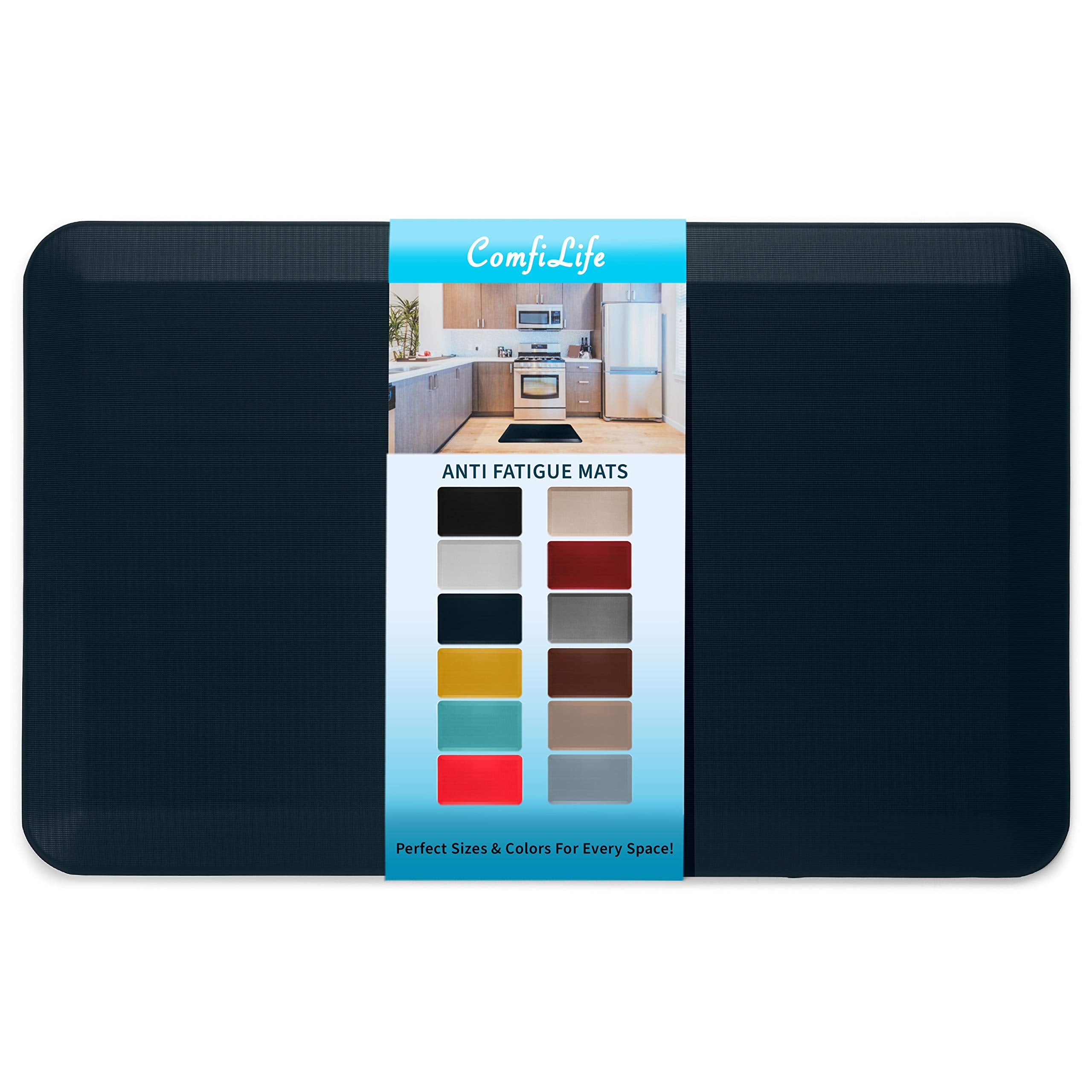 ComfiLife Anti Fatigue Floor Mat – 3/4 Inch Thick Kitchen Mats for Floor, Standing Desk Mat, Kitchen Rug – Comfort at Home, Office – Durable – Stain Resistant – Non-Slip Bottom (20" x 32", Black)