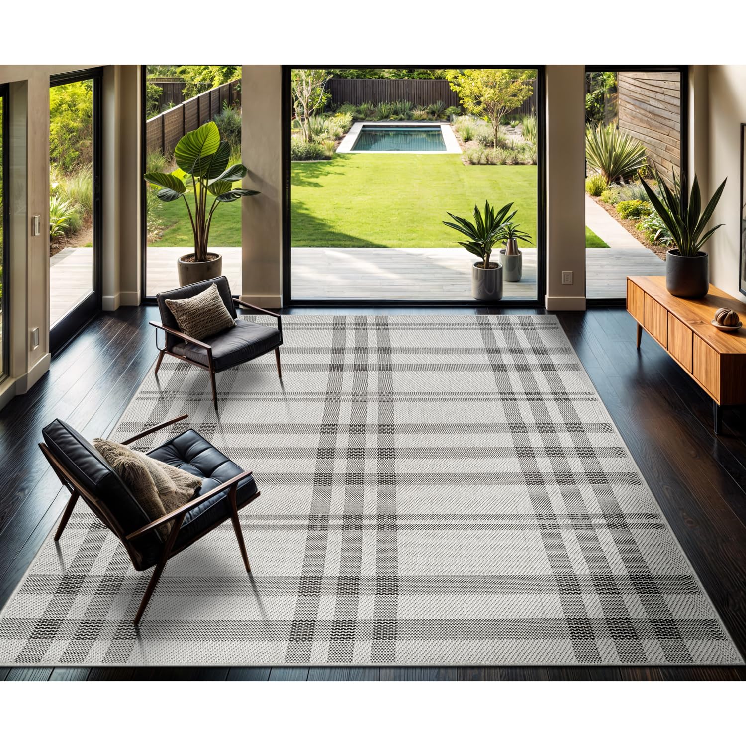 CAMILSON Easy Jute Rug 5x7, Indoor Outdoor Natural Color Fiber Area Rugs for Living Room Patio and Kitchen Rug Herringbone Seagrass Woven Design Easy-Cleaning Washable Outside Carpet Alfombras 5 x 7