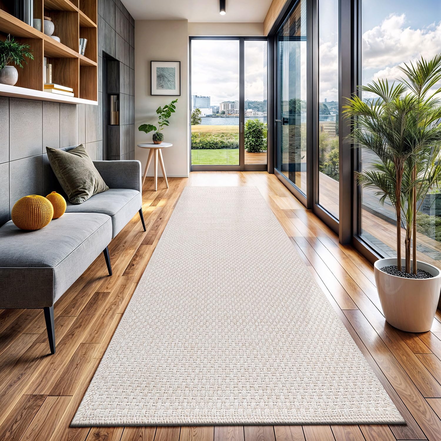 CAMILSON Easy Jute Rug 5x7, Indoor Outdoor Natural Color Fiber Area Rugs for Living Room Patio and Kitchen Rug Herringbone Seagrass Woven Design Easy-Cleaning Washable Outside Carpet Alfombras 5 x 7