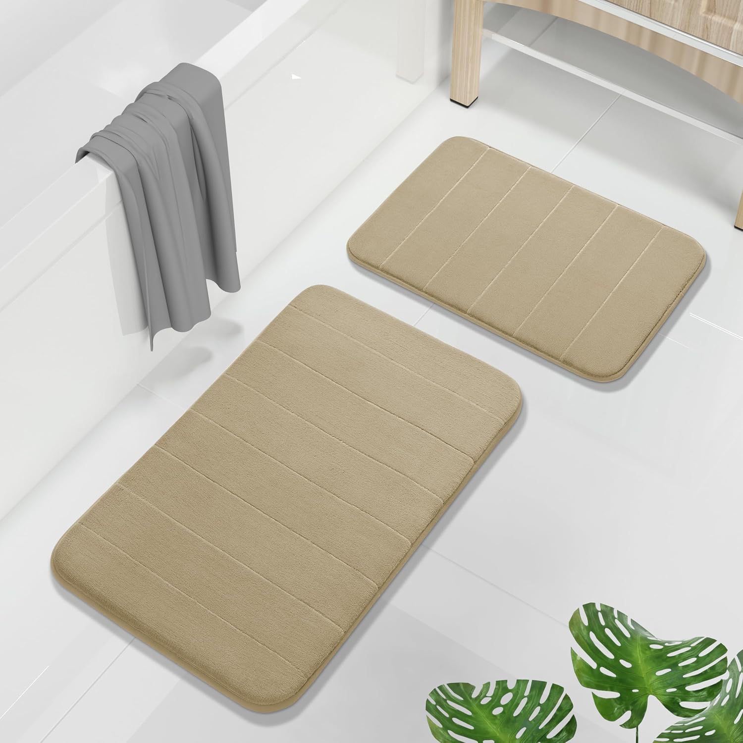 Yimobra Memory Foam Bathroom Rugs Sets 2 Piece - Super Soft Absorbent Quick Dry Bath Mat Set, Machine Washable Non Slip Floor Carpet for Tub Shower & Single Sink (17x24 & 31.5x20 Inch, Dark Gray)