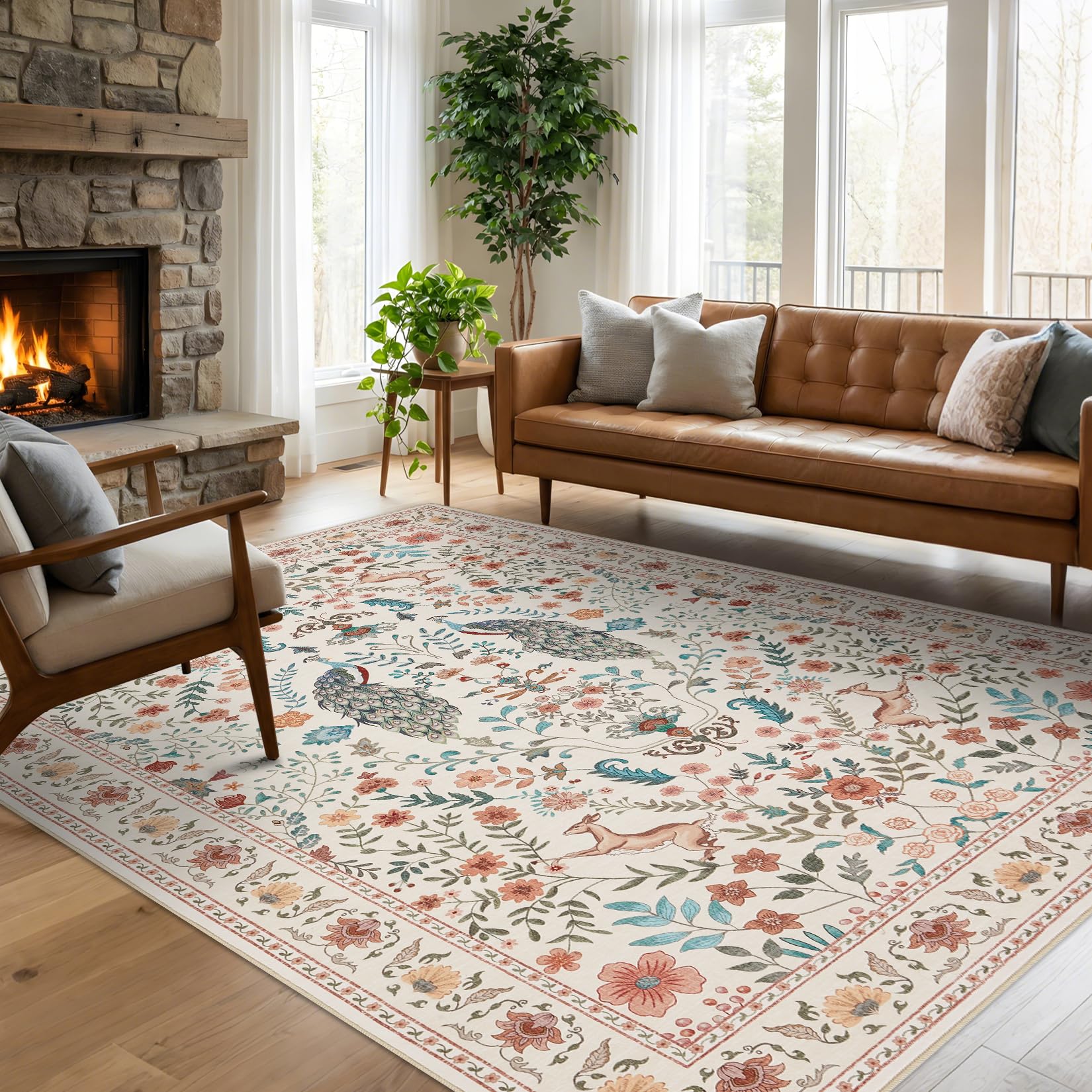 Garvee Modern Solid Rugs for Living Room 8x10 Washable Rug Large Non Slip Low Pile Foldable Carpet Ultra Soft Non-Shedding Stain-Resistant Floor Mat for Bedroom Playroom Nursery Office Dorm Cream