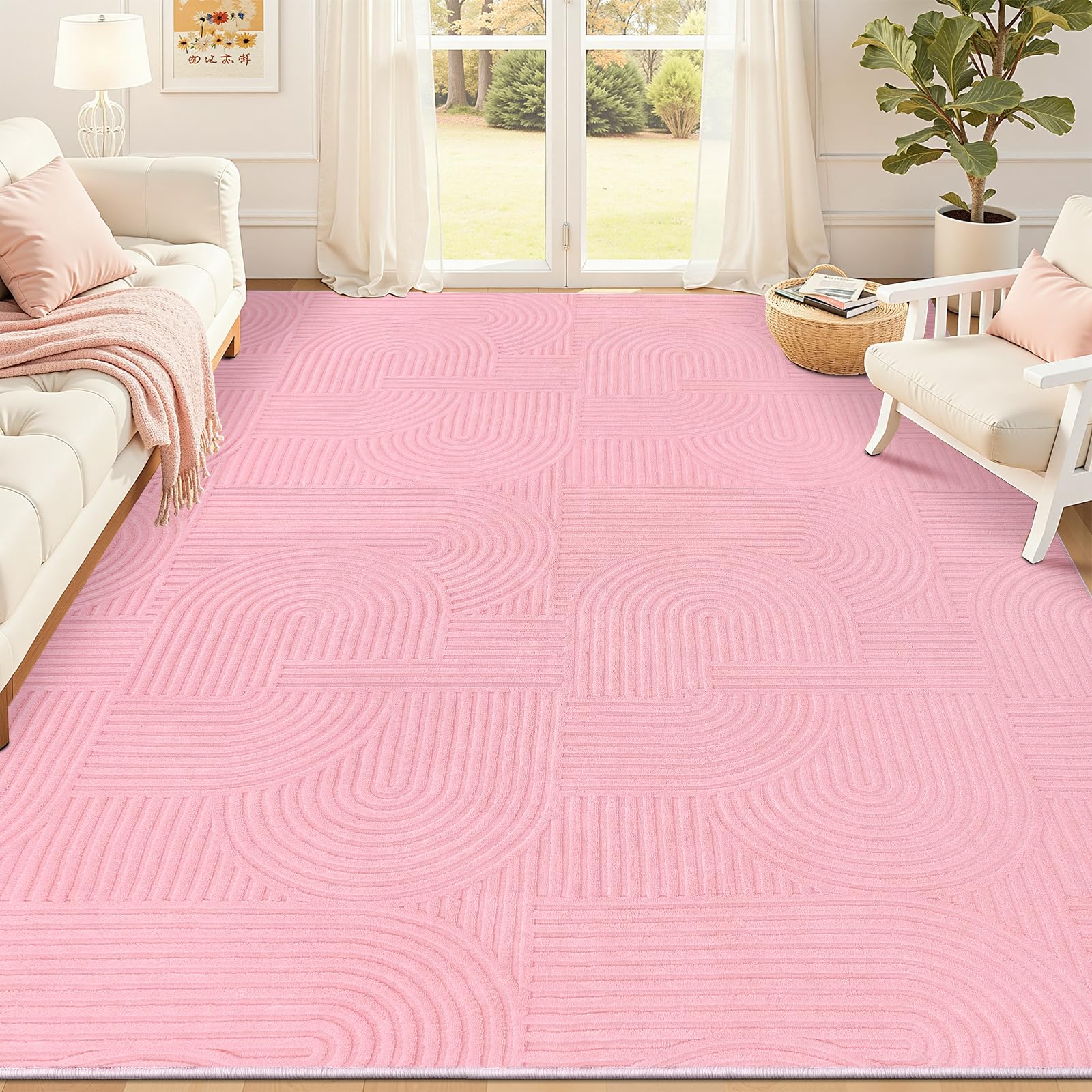 Pauwer 9x12 Washable Area Rugs for Living Room Modern Beige Solid Color Soft Fluffy Rugs for Bedroom Non Slip Boho Accent Indoor Mat Floor Carpet Cover for Kids Room Dining Room Kitchen Office