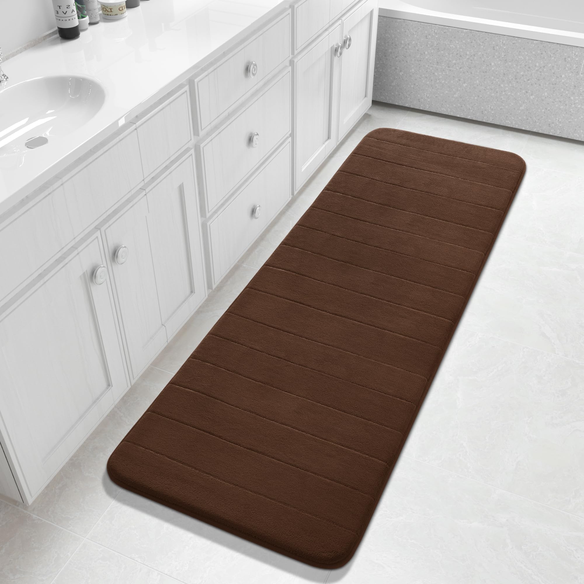 Yimobra Large Bath Mat 36"x24", Super Soft Quick Dry Memory Foam Bathroom Rug, Water Absorbent, Non Slip Backing Machine Washable for Tub Shower, Thick Comfort Support, Cream