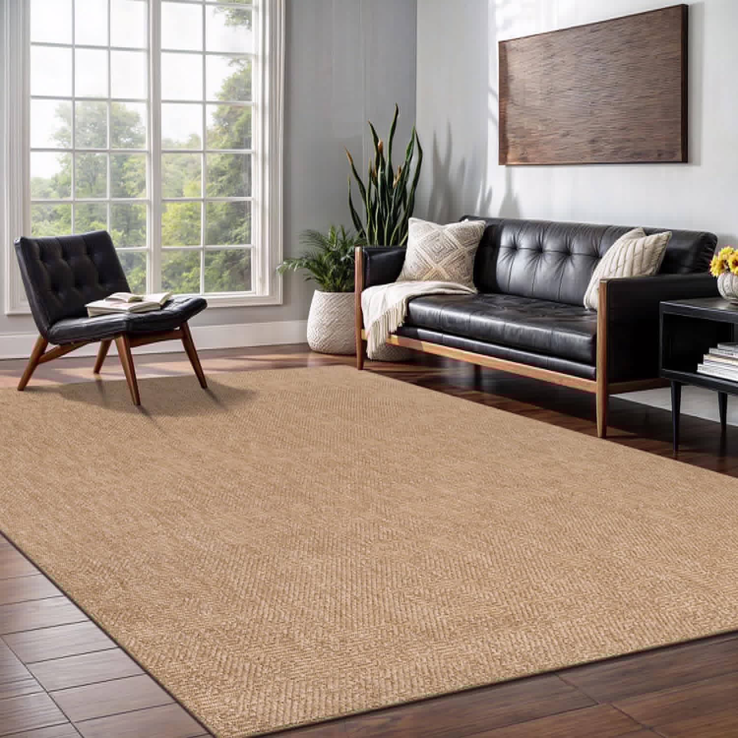 Washable Easy Jute Rug 5x7, Indoor Outdoor Rugs Natural Color Farmhouse Area Rugs for Living Room, Kitchen, High Traffic Area, Easy to Clean Solid Boho Woven Design Outside Carpet (5 X 7 Natural)