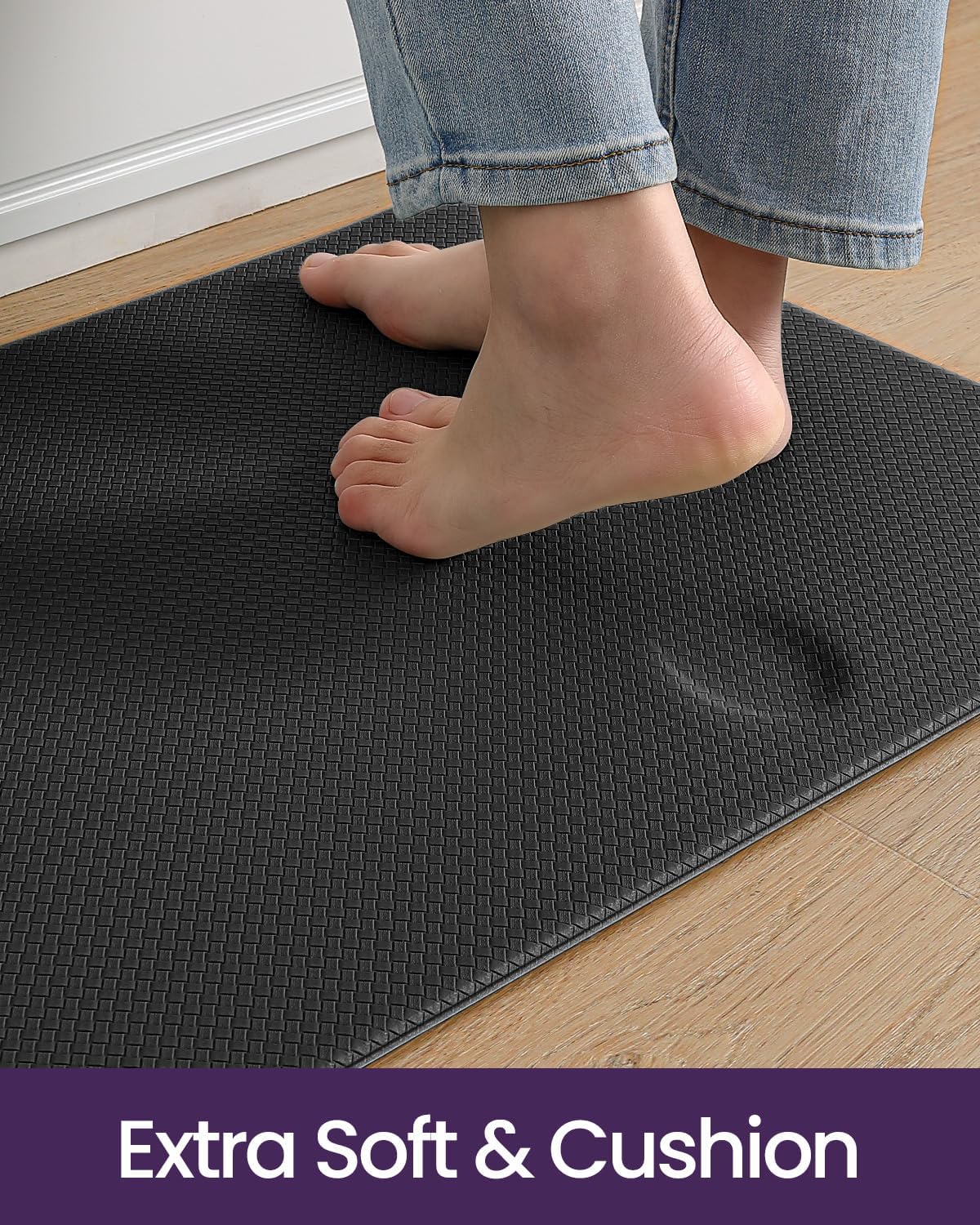 DEXI Kitchen Floor Mats Cushioned Anti Fatigue,17x59, Standing Runner Rug Waterproof, Comfort Memory Foam Padded for Front Sink Laundry, Black