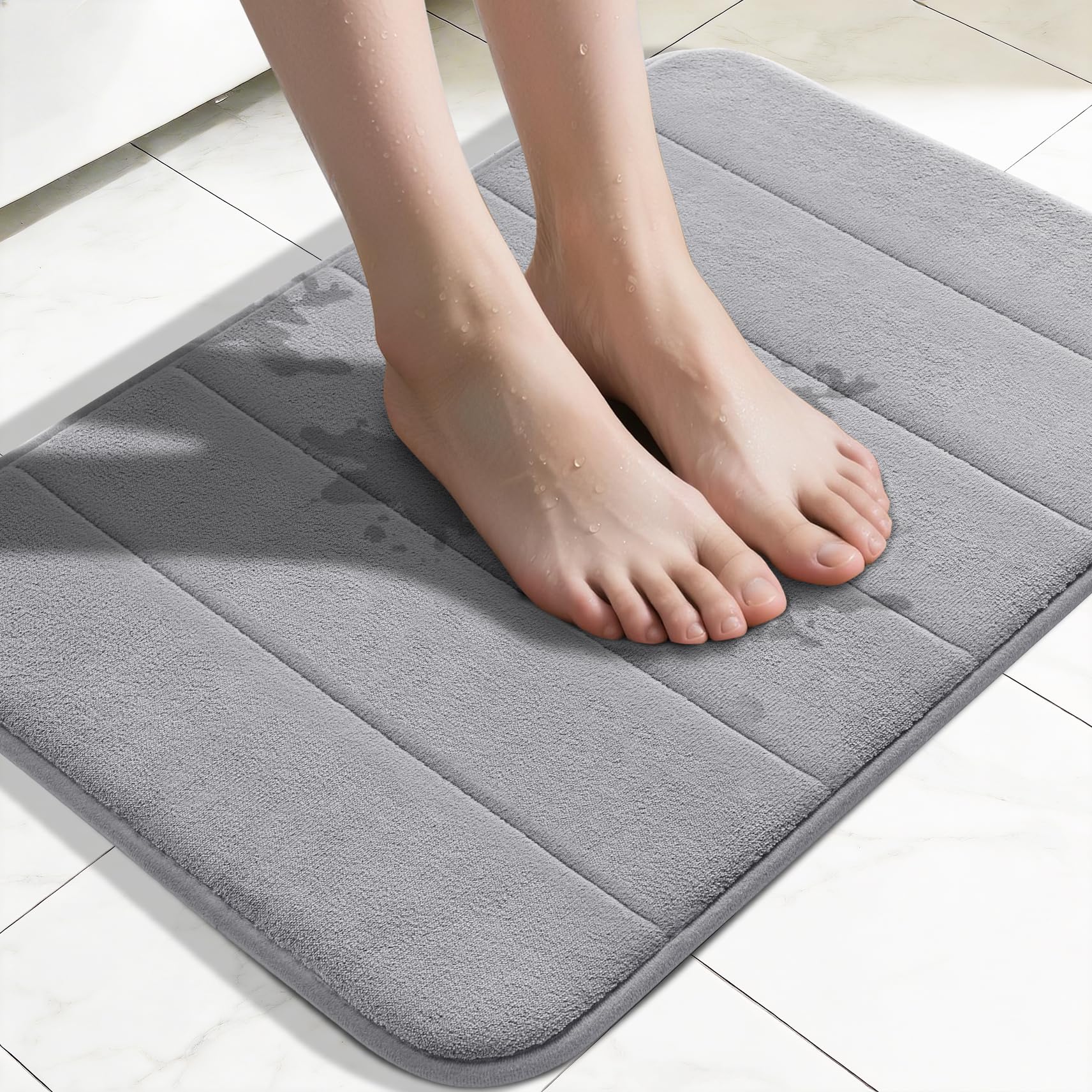 Yimobra Large Bath Mat 36"x24", Super Soft Quick Dry Memory Foam Bathroom Rug, Water Absorbent, Non Slip Backing Machine Washable for Tub Shower, Thick Comfort Support, Cream