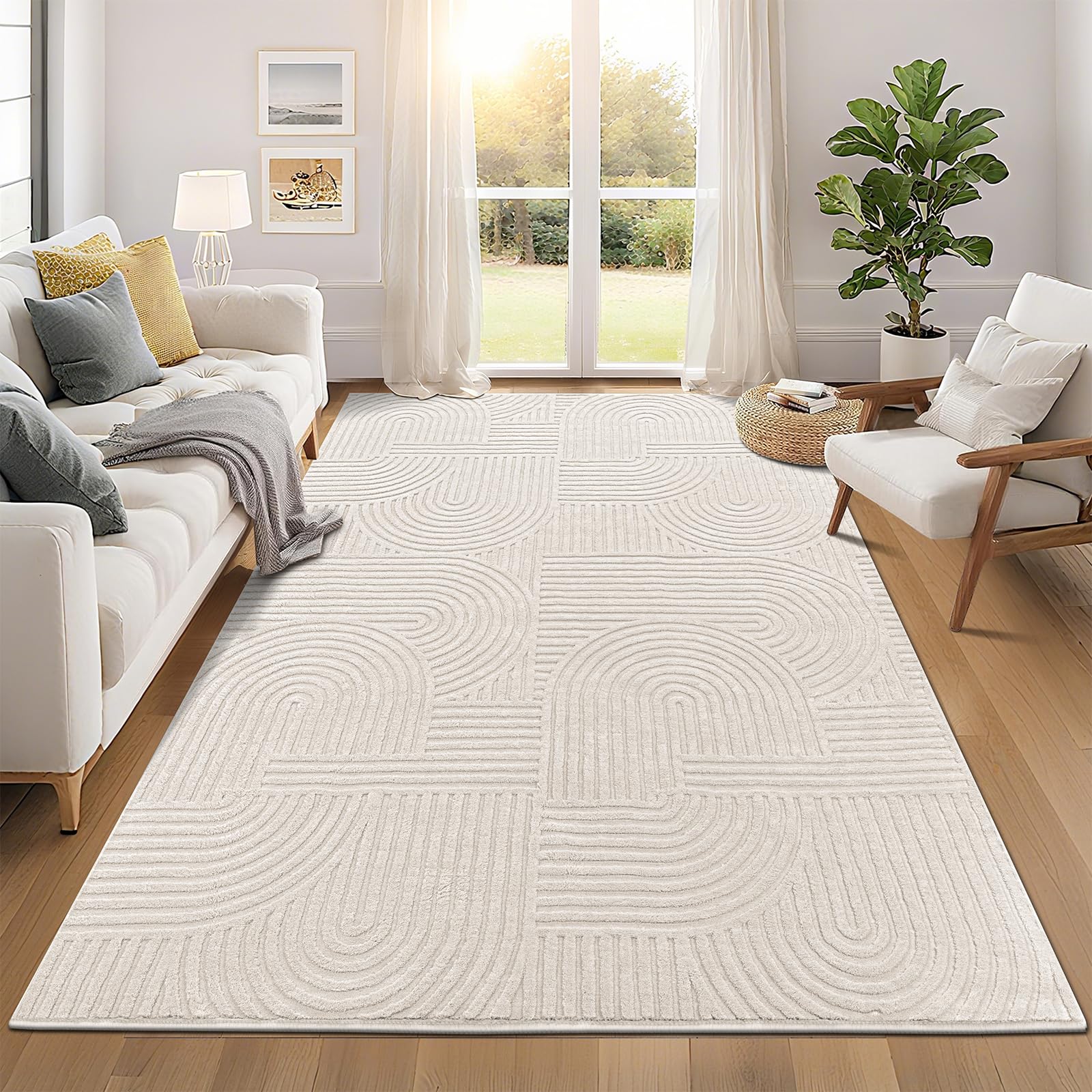 Pauwer 9x12 Washable Area Rugs for Living Room Modern Beige Solid Color Soft Fluffy Rugs for Bedroom Non Slip Boho Accent Indoor Mat Floor Carpet Cover for Kids Room Dining Room Kitchen Office