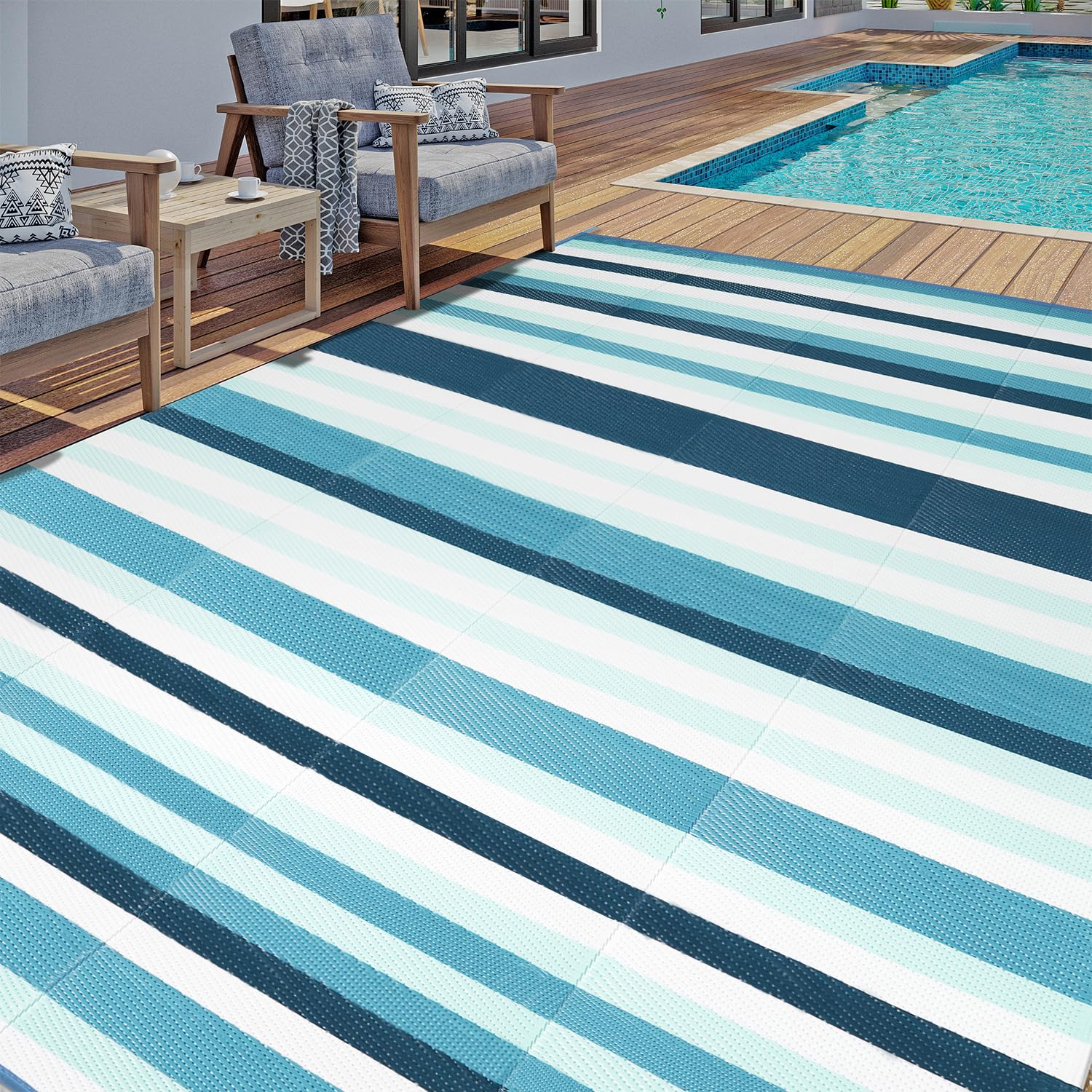 HUGEAR Outdoor Rug for Patios Clearance,Waterproof Mat,Large Outside Carpet,Reversible Plastic Straw Camping Rugs,Rv,Porch,Deck,Camper,Balcony,Backyard (9x12,Checkered/Black&Beige)