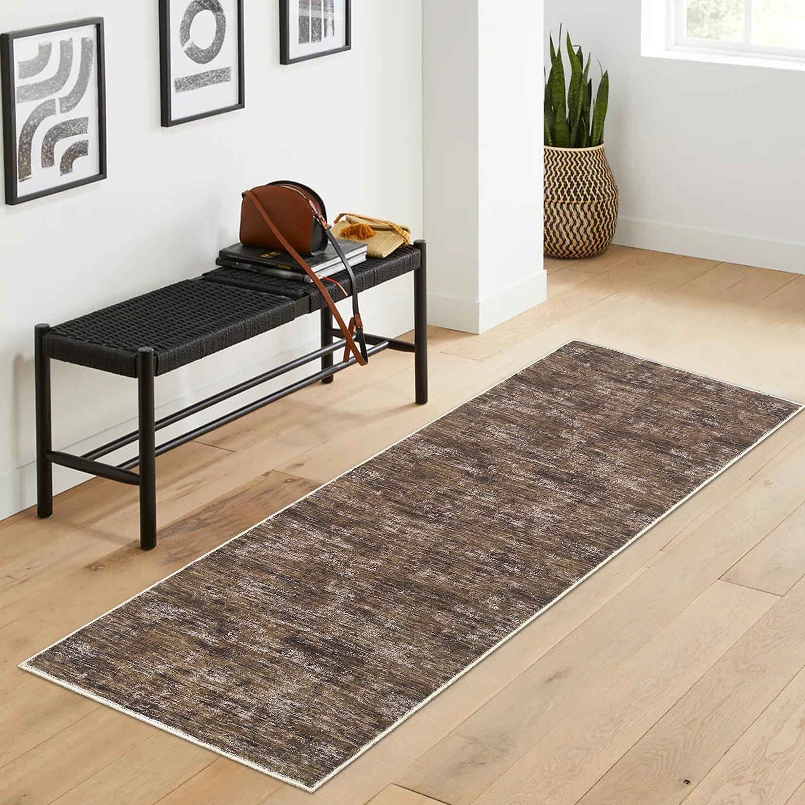 RUGSREAL 8x10 Washable Rug for Living Room Non-Slip Modern Abstract Area Rug Stain Resistant Large Bedroom Rug Contemporary Accent Throw Floor Carpet Solid Rug for Dining Room Home Decor, Beige