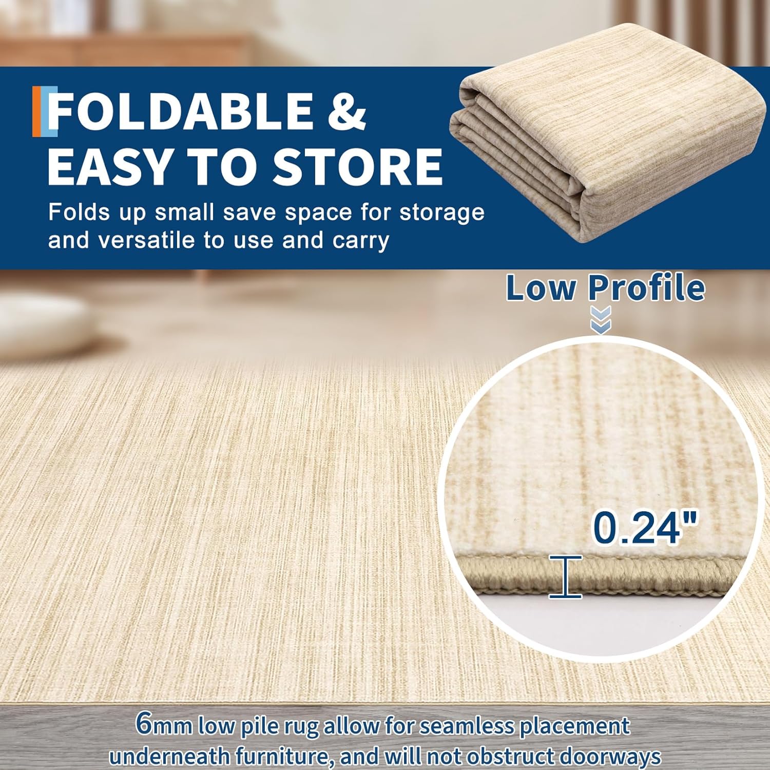 Washable Area Rug 8x10 for Living Room Bedroom Non Slip Minimalist Solid Color Area Rugs Modern Abstract Plain Dining Room Throw Carpet Low Pile Soft Classic Boho Rugs for Kitchen Nursery Oiifce,Ivory