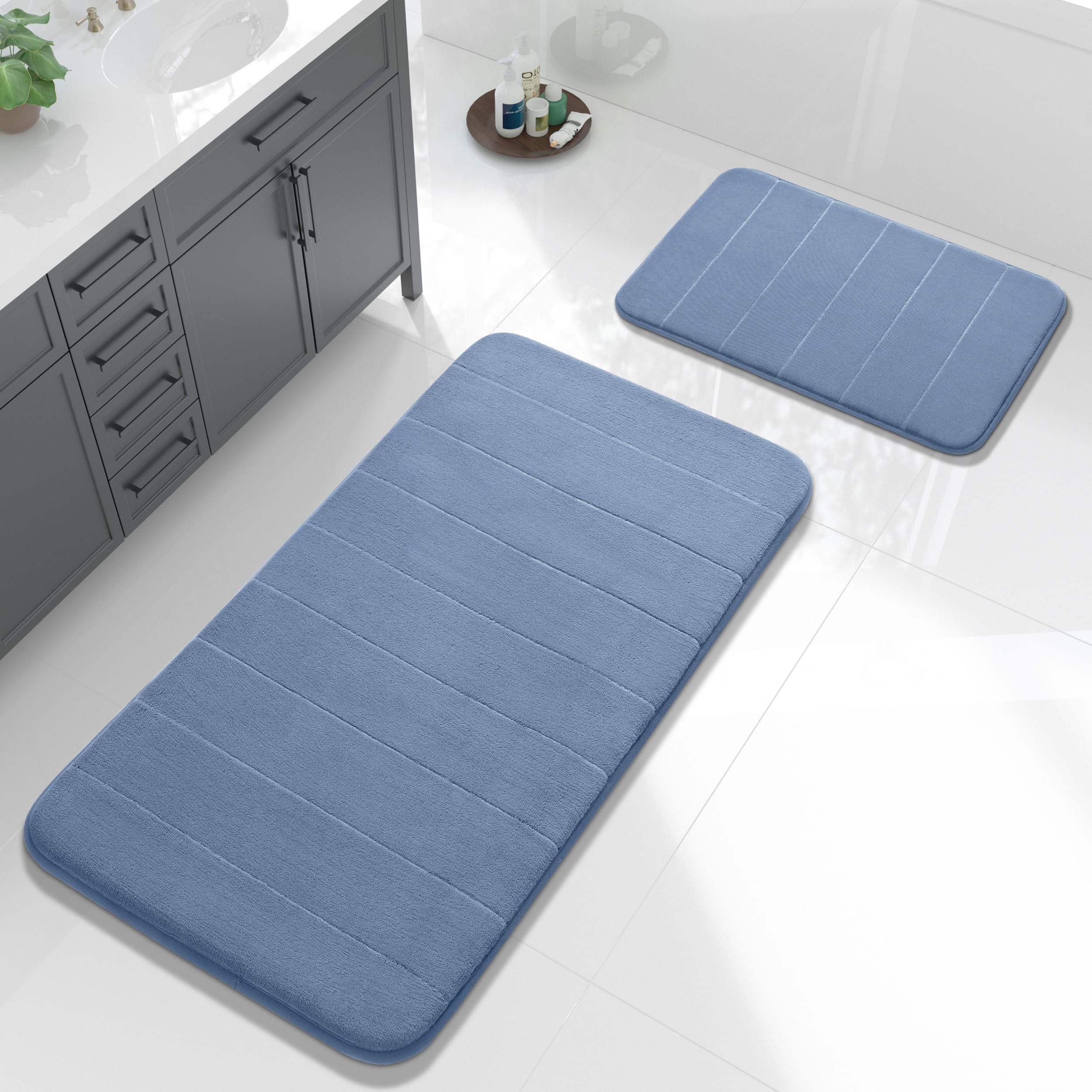 Yimobra Memory Foam Bath Mat Set 2 Piece - Super Soft Absorbent Quick Dry Bathroom Toilet Rugs, Machine Washable Non Slip Floor Carpet for Tub Shower & Single Sink (31.5x20 & 24x20, Gray)