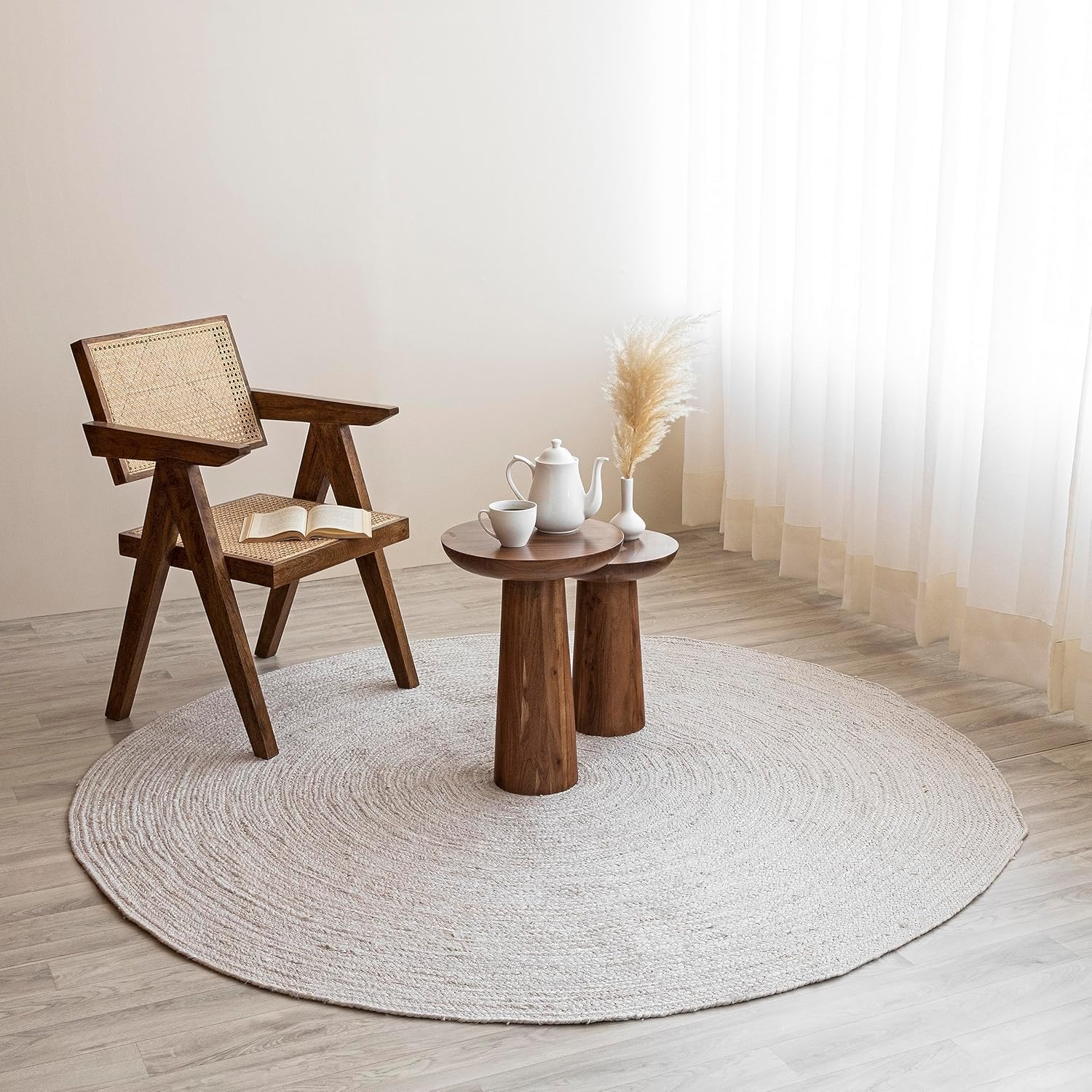 HOMEMONDE Braide Natural Jute Rug 5'x8' Boho Home Decor Area Rug - Barley White Hand Woven Rustic Vintage Reversible for Bedroom, Kitchen, Living Room, Hallway, Dining Room