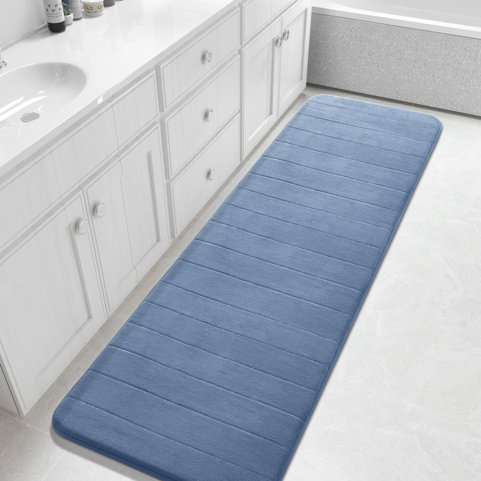 Yimobra Large Bath Mat 36"x24", Super Soft Quick Dry Memory Foam Bathroom Rug, Water Absorbent, Non Slip Backing Machine Washable for Tub Shower, Thick Comfort Support, Cream