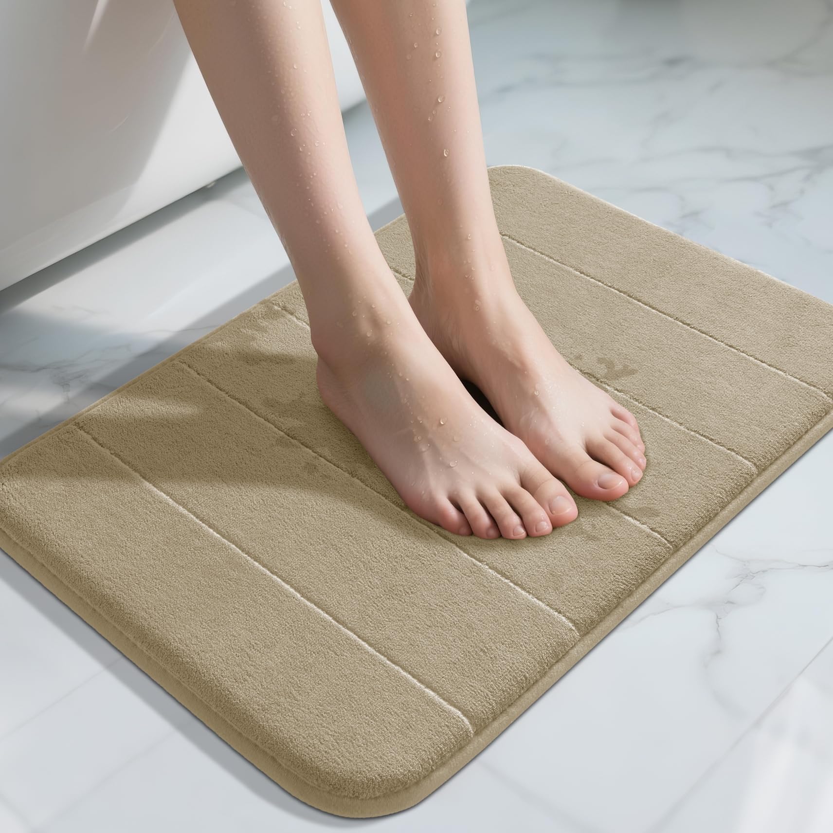 Yimobra Large Bath Mat 36"x24", Super Soft Quick Dry Memory Foam Bathroom Rug, Water Absorbent, Non Slip Backing Machine Washable for Tub Shower, Thick Comfort Support, Cream