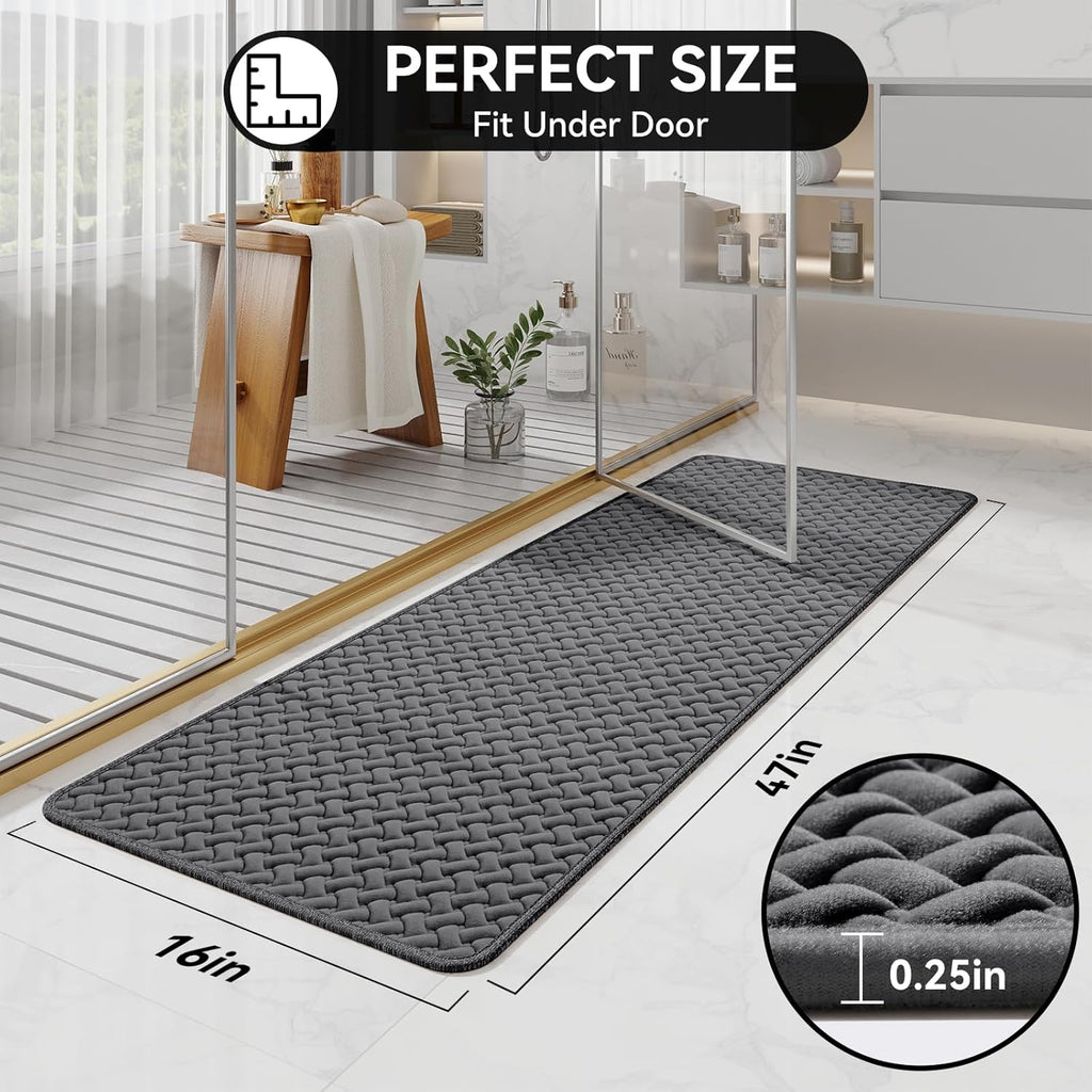 Bathroom Runner Rug Non Slip, Super Absorbent Quick Dry Long Bath Mat, Foam Weave Texture Rubber Backing Ultra Thin Bathroom Mats Fit Under Door Bathroom Floor Bathtub Shower, 16"x 47"