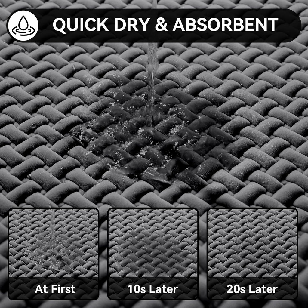 Bathroom Runner Rug Non Slip, Super Absorbent Quick Dry Long Bath Mat, Foam Weave Texture Rubber Backing Ultra Thin Bathroom Mats Fit Under Door Bathroom Floor Bathtub Shower, 16"x 47"