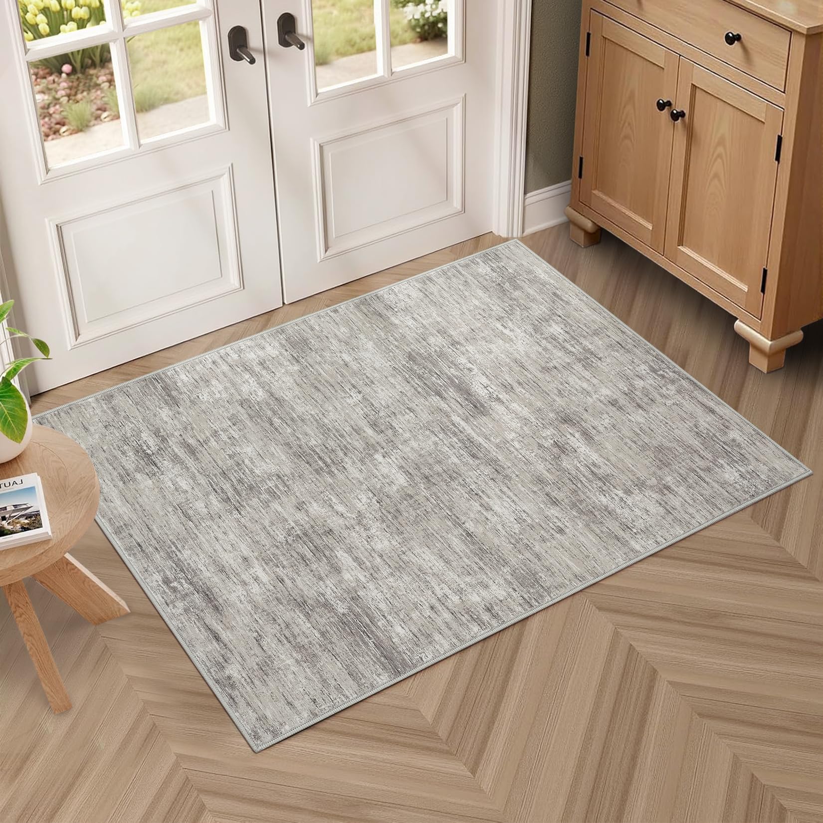 RUGSREAL 8x10 Washable Rug for Living Room Non-Slip Modern Abstract Area Rug Stain Resistant Large Bedroom Rug Contemporary Accent Throw Floor Carpet Solid Rug for Dining Room Home Decor, Beige