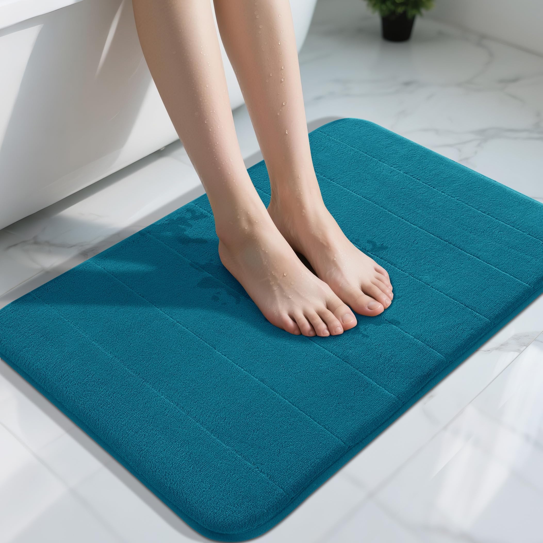 Yimobra Large Bath Mat 36"x24", Super Soft Quick Dry Memory Foam Bathroom Rug, Water Absorbent, Non Slip Backing Machine Washable for Tub Shower, Thick Comfort Support, Cream