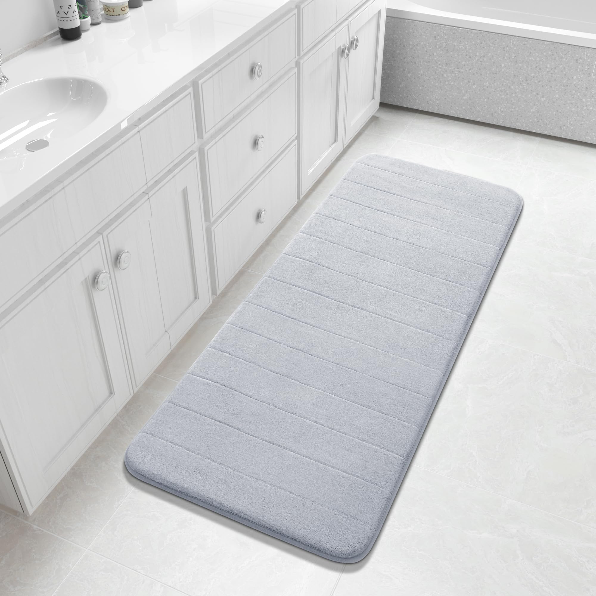 Yimobra Large Bath Mat 36"x24", Super Soft Quick Dry Memory Foam Bathroom Rug, Water Absorbent, Non Slip Backing Machine Washable for Tub Shower, Thick Comfort Support, Cream
