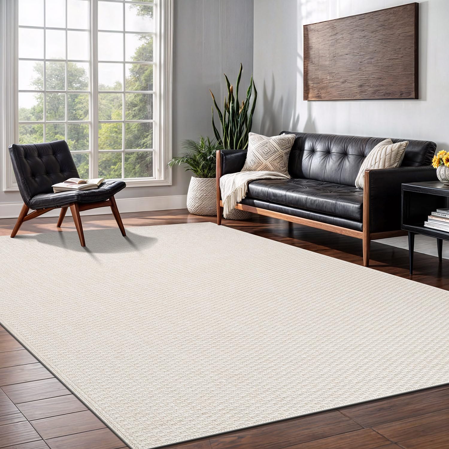 Washable Easy Jute Rug 5x7, Indoor Outdoor Rugs Natural Color Farmhouse Area Rugs for Living Room, Kitchen, High Traffic Area, Easy to Clean Solid Boho Woven Design Outside Carpet (5 X 7 Natural)