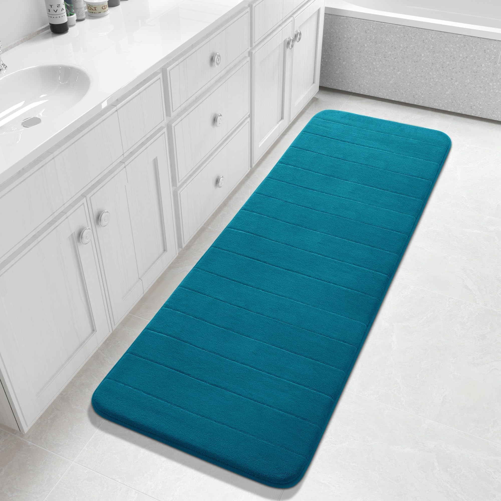 Yimobra Large Bath Mat 36"x24", Super Soft Quick Dry Memory Foam Bathroom Rug, Water Absorbent, Non Slip Backing Machine Washable for Tub Shower, Thick Comfort Support, Cream