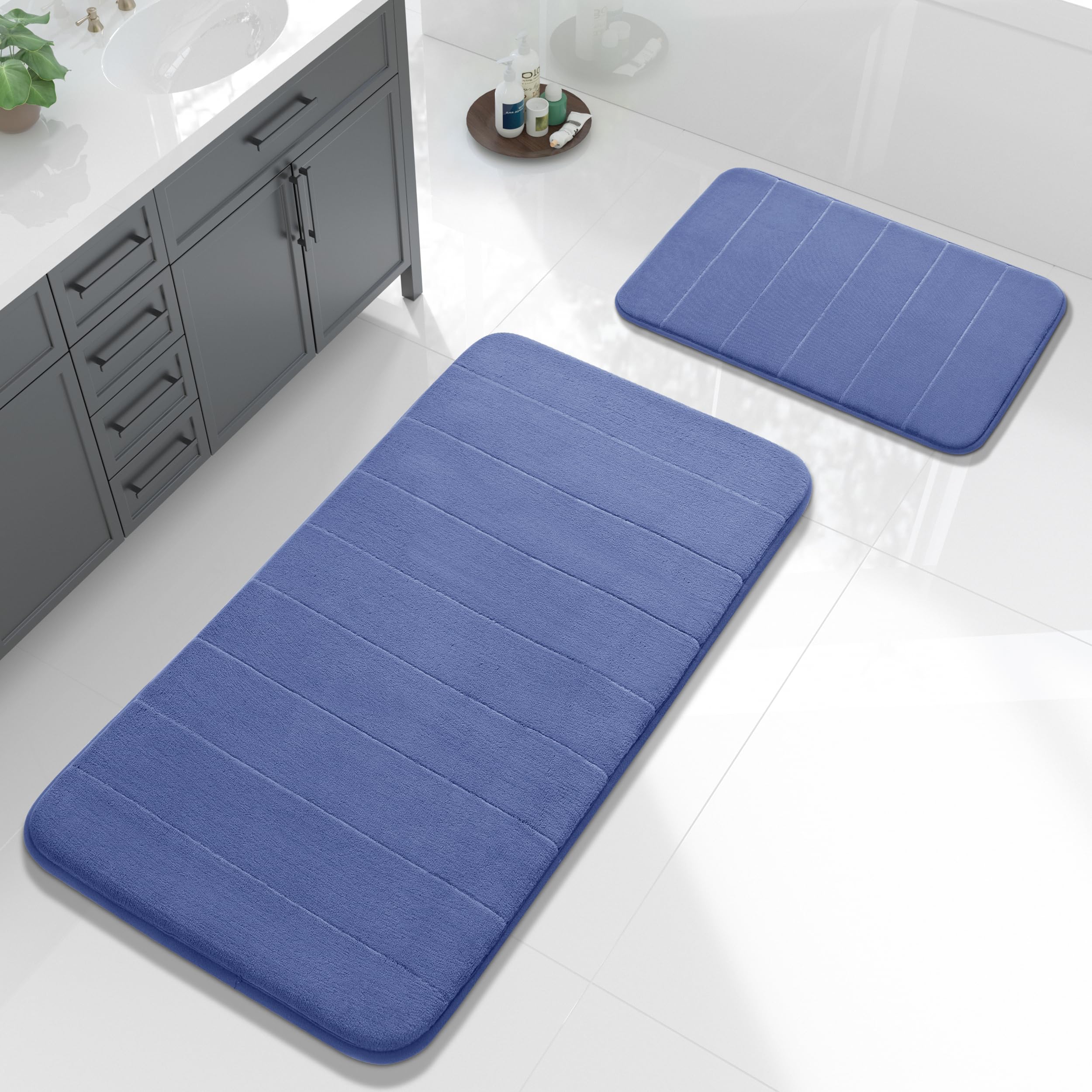 Yimobra Memory Foam Bath Mat Set 2 Piece - Super Soft Absorbent Quick Dry Bathroom Toilet Rugs, Machine Washable Non Slip Floor Carpet for Tub Shower & Single Sink (31.5x20 & 24x20, Gray)