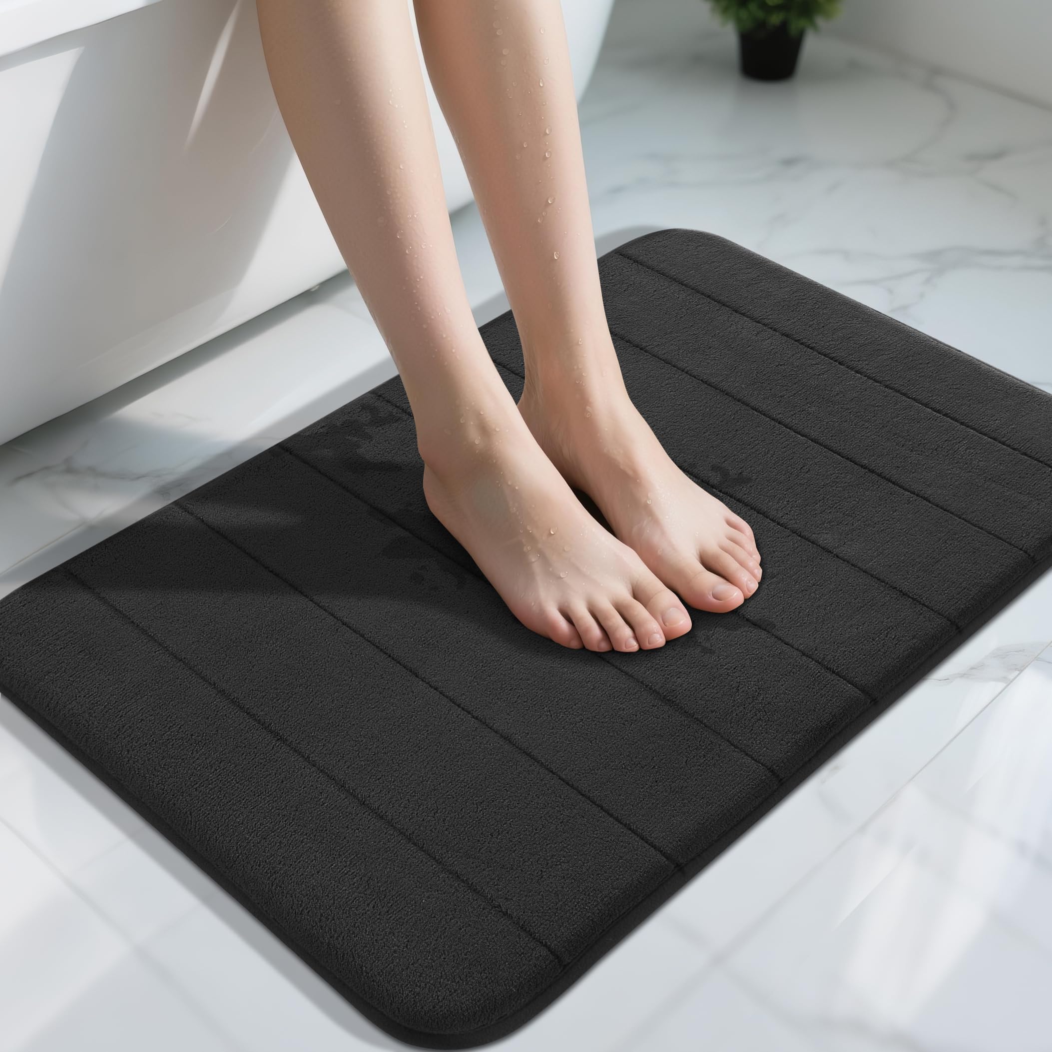 Yimobra Large Bath Mat 36"x24", Super Soft Quick Dry Memory Foam Bathroom Rug, Water Absorbent, Non Slip Backing Machine Washable for Tub Shower, Thick Comfort Support, Cream