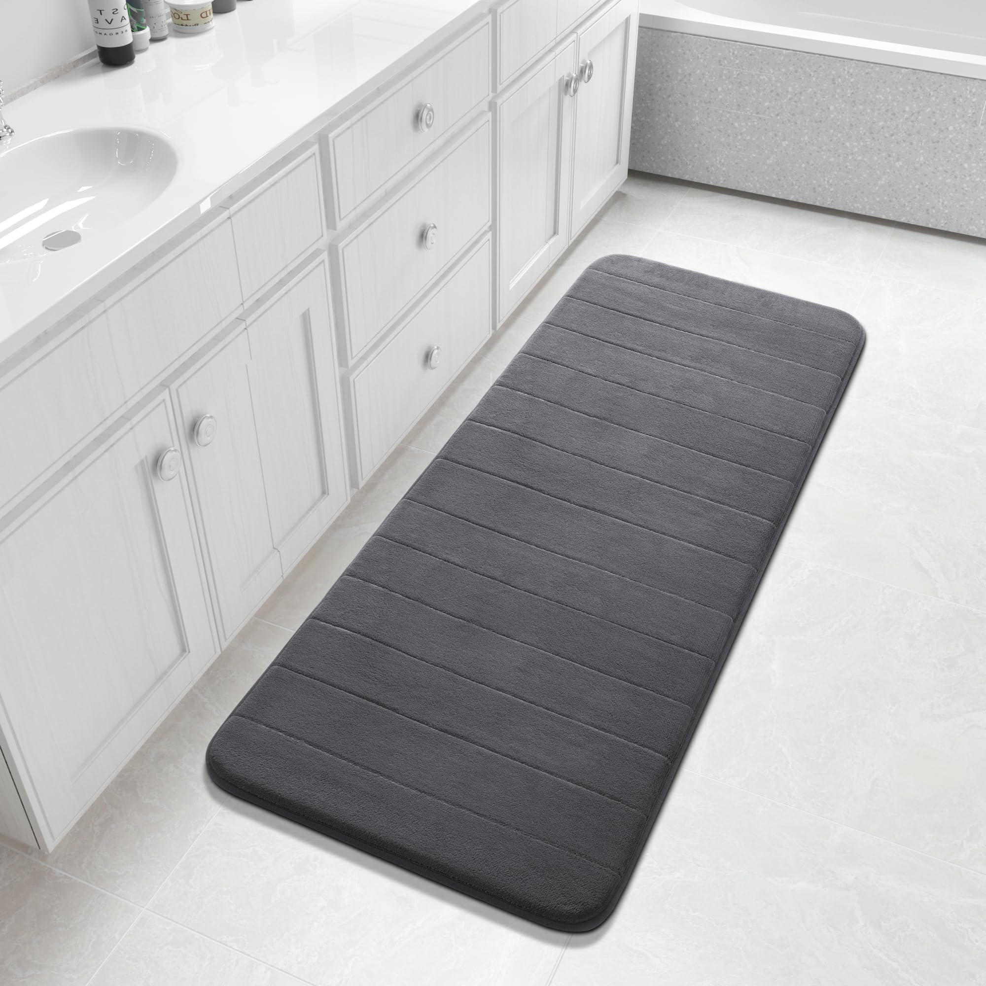 Yimobra Large Bath Mat 36"x24", Super Soft Quick Dry Memory Foam Bathroom Rug, Water Absorbent, Non Slip Backing Machine Washable for Tub Shower, Thick Comfort Support, Cream