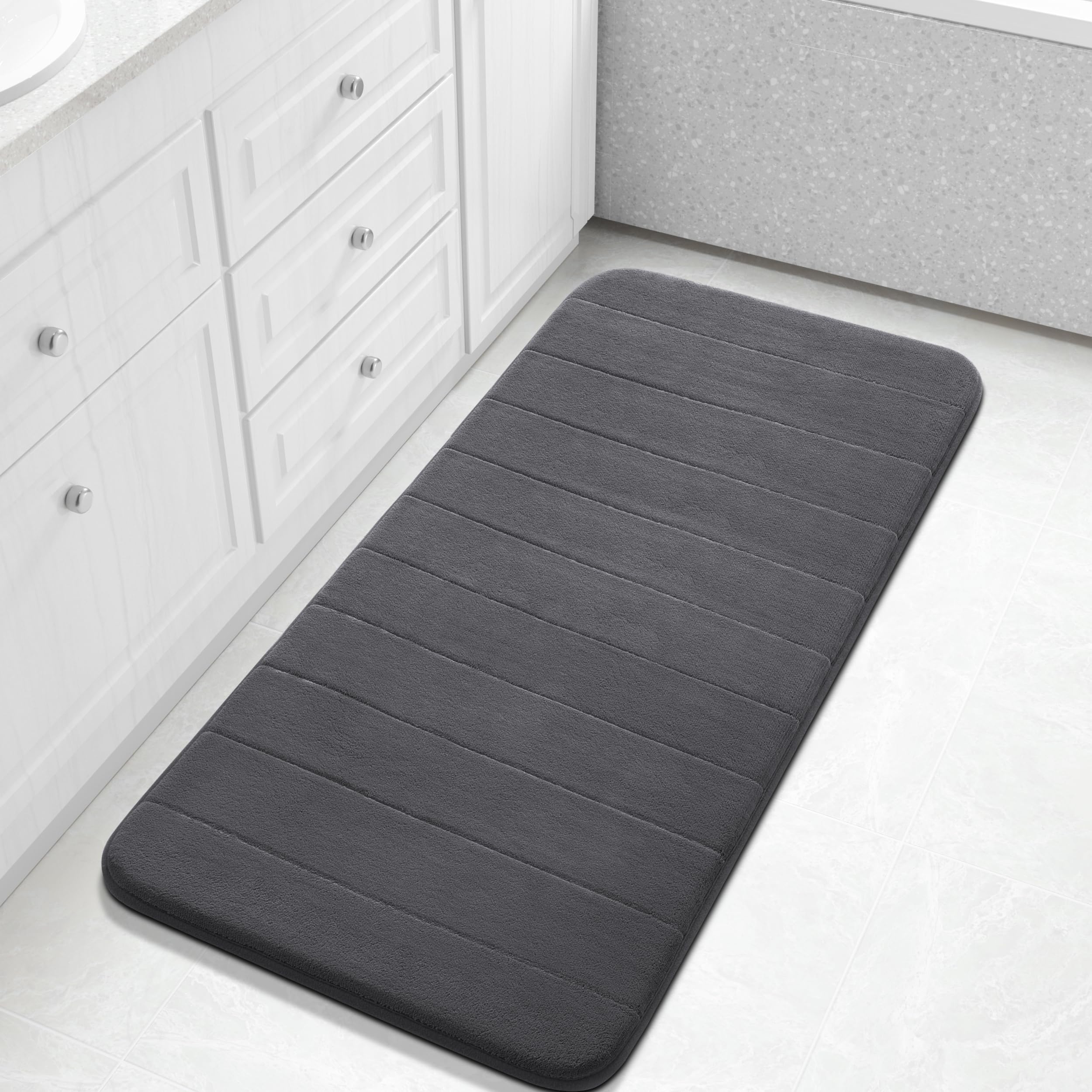 Yimobra Large Bath Mat 36"x24", Super Soft Quick Dry Memory Foam Bathroom Rug, Water Absorbent, Non Slip Backing Machine Washable for Tub Shower, Thick Comfort Support, Cream