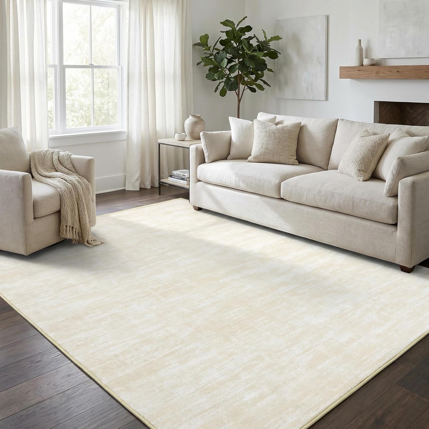 Garvee Modern Solid Rugs for Living Room 8x10 Washable Rug Large Non Slip Low Pile Foldable Carpet Ultra Soft Non-Shedding Stain-Resistant Floor Mat for Bedroom Playroom Nursery Office Dorm Cream