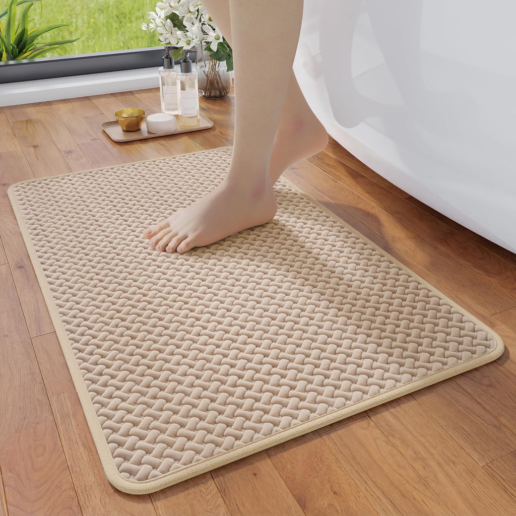 Bathroom Runner Rug Non Slip, Super Absorbent Quick Dry Long Bath Mat, Foam Weave Texture Rubber Backing Ultra Thin Bathroom Mats Fit Under Door Bathroom Floor Bathtub Shower, 16"x 47"