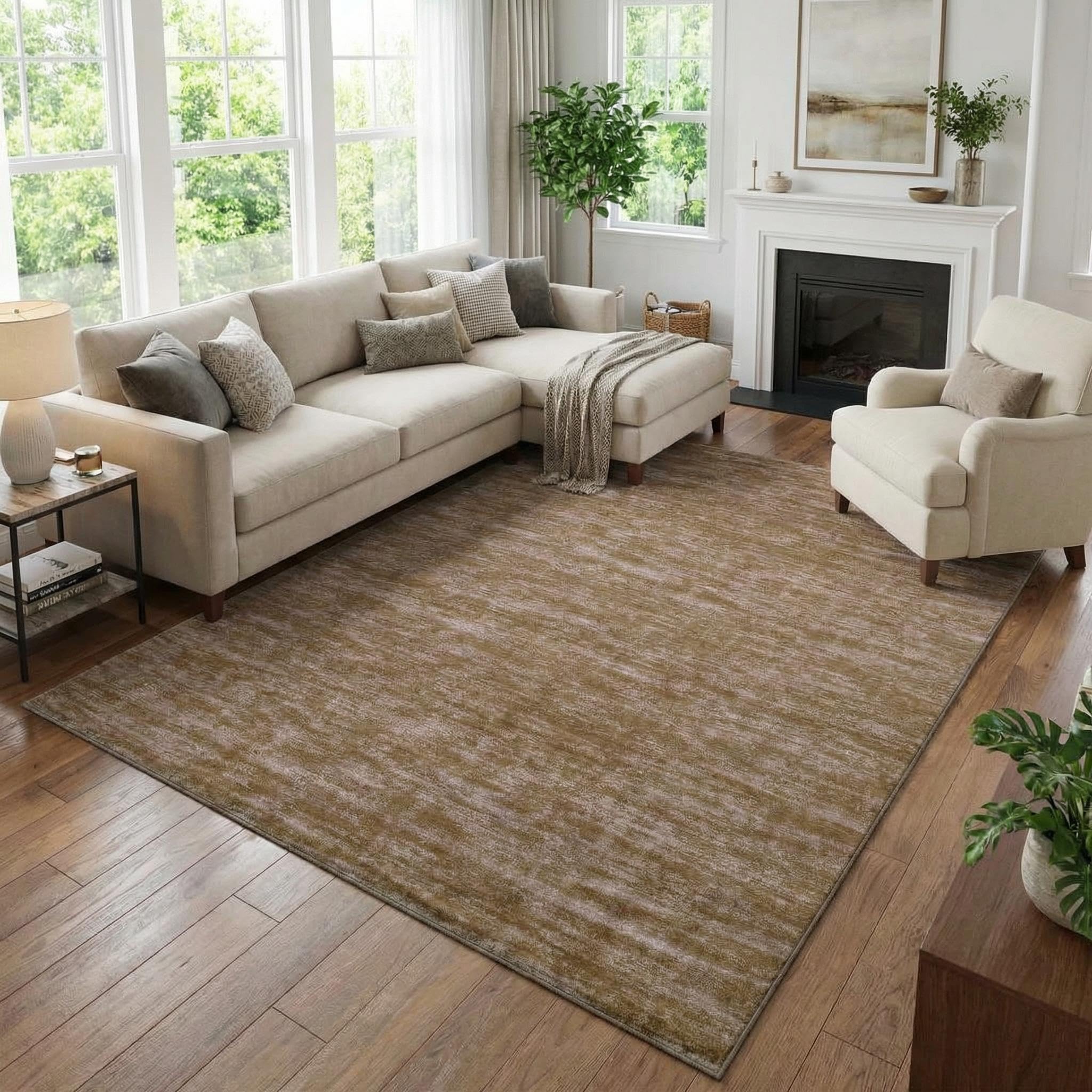 Garvee Modern Solid Rugs for Living Room 8x10 Washable Rug Large Non Slip Low Pile Foldable Carpet Ultra Soft Non-Shedding Stain-Resistant Floor Mat for Bedroom Playroom Nursery Office Dorm Cream