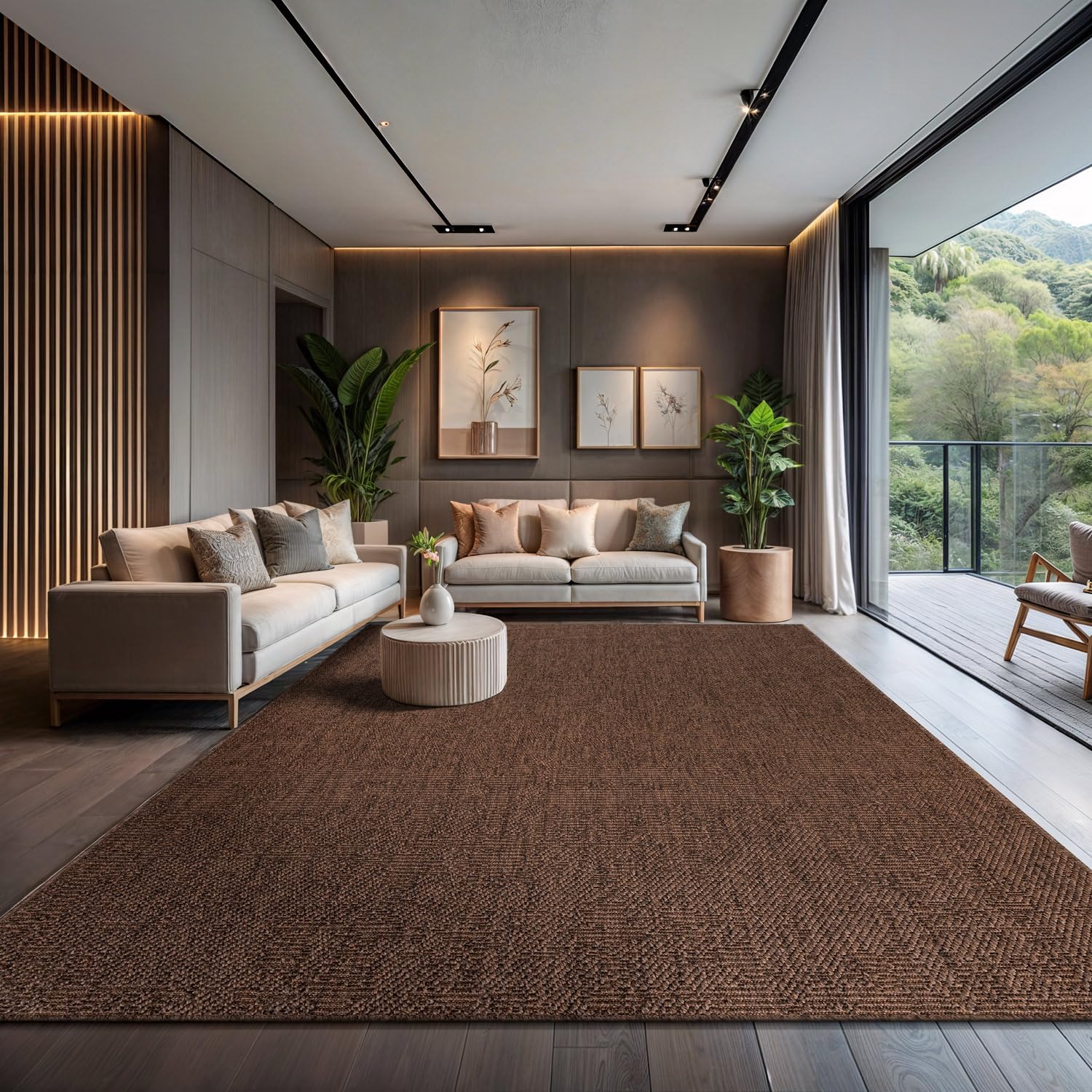 CAMILSON Easy Jute Rug 5x7, Indoor Outdoor Natural Color Fiber Area Rugs for Living Room Patio and Kitchen Rug Herringbone Seagrass Woven Design Easy-Cleaning Washable Outside Carpet Alfombras 5 x 7