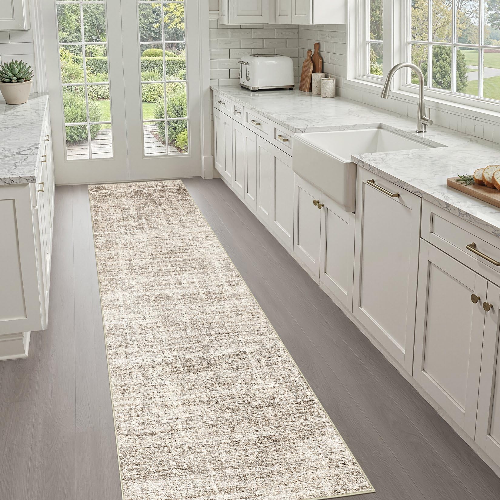 8x10 Area Rugs Living Room: Washable Large Neutral Brown Rug Abstract Soft Modern Stain Resistant Indoor Floor Non-Slip Carpet for Bedroom Nursery Kids Office Playroom Dining Room Under Table Home