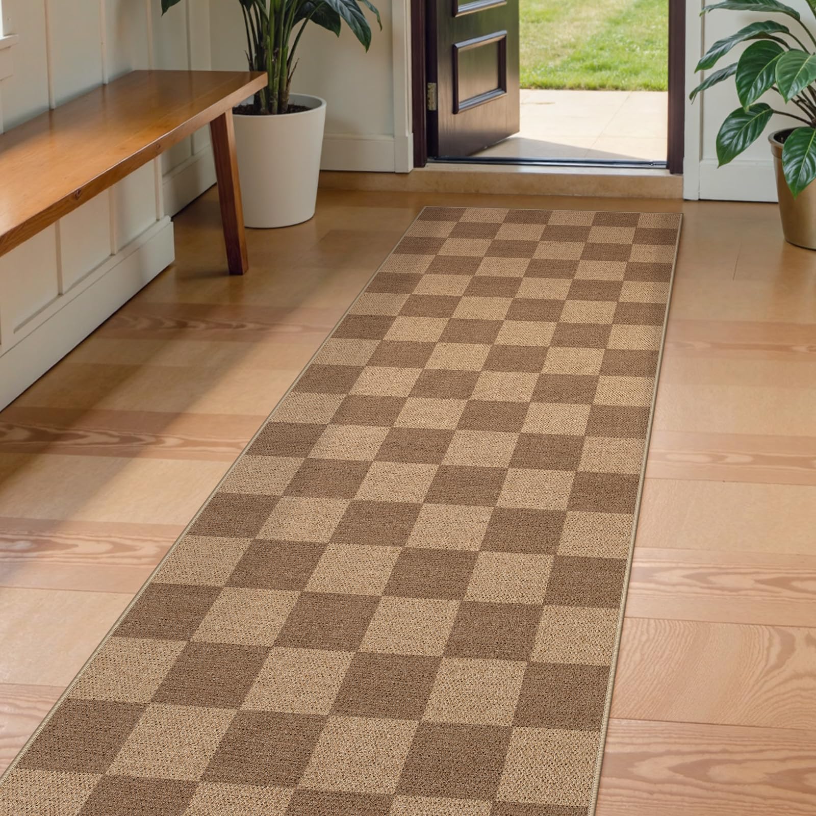 Lahome Checkered Easy Jute 5x7 Area Rugs, Washable Outdoor Patio Rug for Living Room Diamond Indoor Outdoor Carpet, Farmhouse Geometric Non Slip Black Carpet for Backyard Dining Room