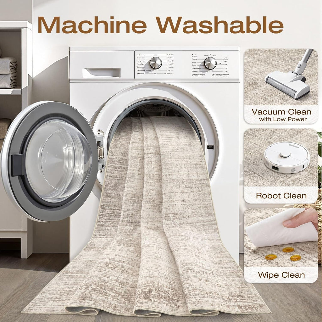 8x10 Area Rugs Living Room: Washable Large Neutral Brown Rug Abstract Soft Modern Stain Resistant Indoor Floor Non-Slip Carpet for Bedroom Nursery Kids Office Playroom Dining Room Under Table Home