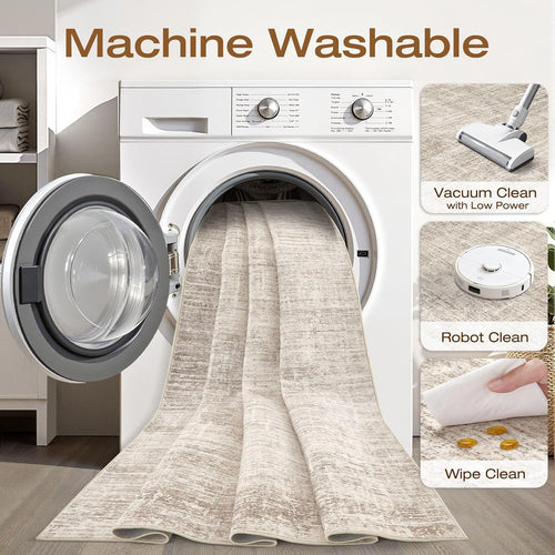 8x10 Area Rugs Living Room: Washable Large Neutral Brown Rug Abstract Soft Modern Stain Resistant Indoor Floor Non-Slip Carpet for Bedroom Nursery Kids Office Playroom Dining Room Under Table Home