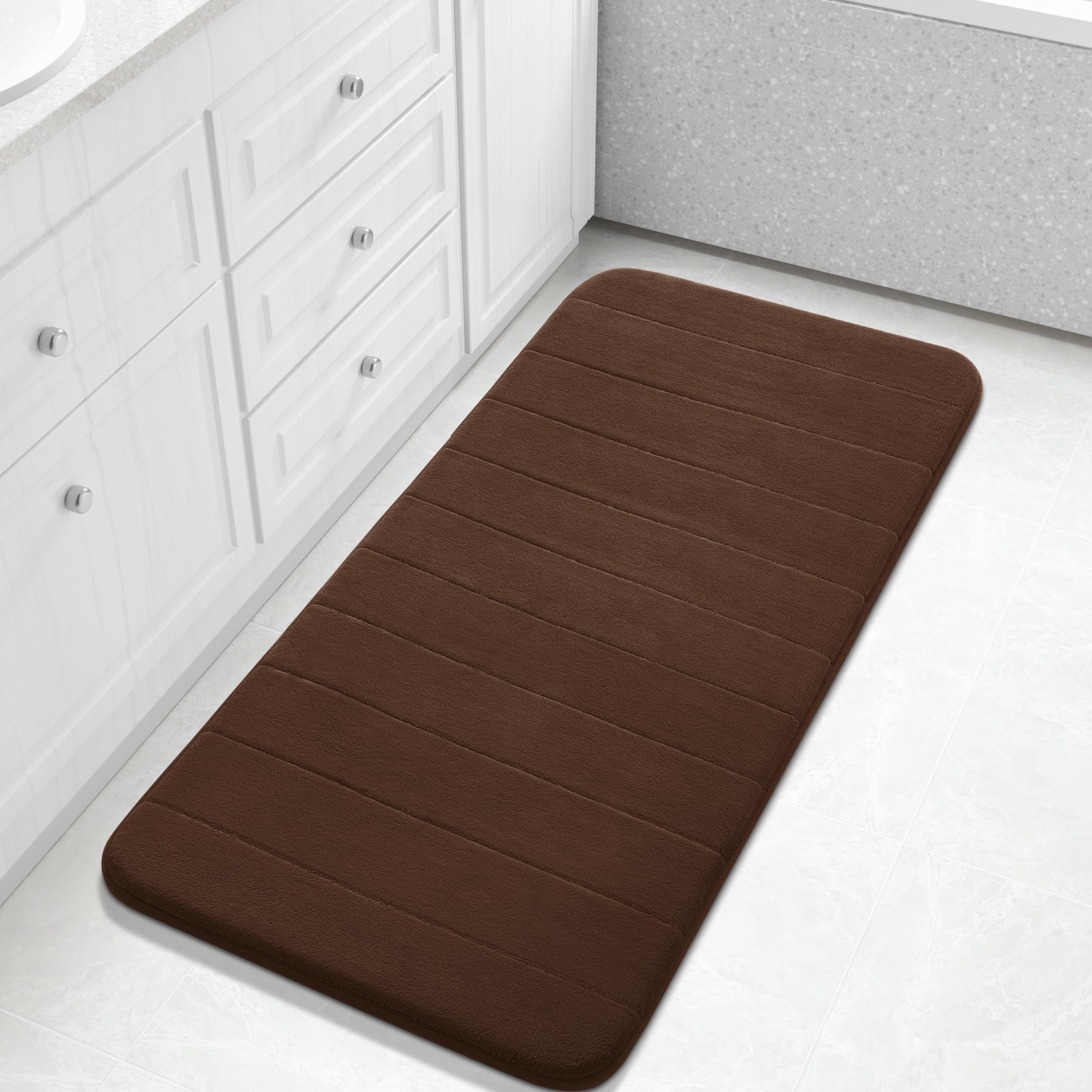 Yimobra Large Bath Mat 36"x24", Super Soft Quick Dry Memory Foam Bathroom Rug, Water Absorbent, Non Slip Backing Machine Washable for Tub Shower, Thick Comfort Support, Cream
