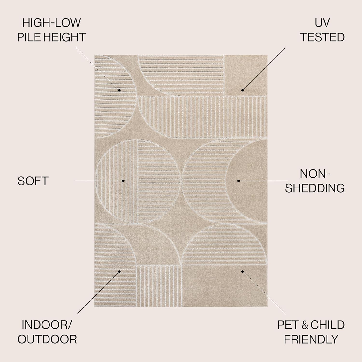 JONATHAN Y Nordby High-Low Arch Striped Indoor/Outdoor Area Rug, 4x6, Beige/Cream, for Patio, Backyard, Living Room, Bedroom, Office, Hose-Washable (SCN104E-4)