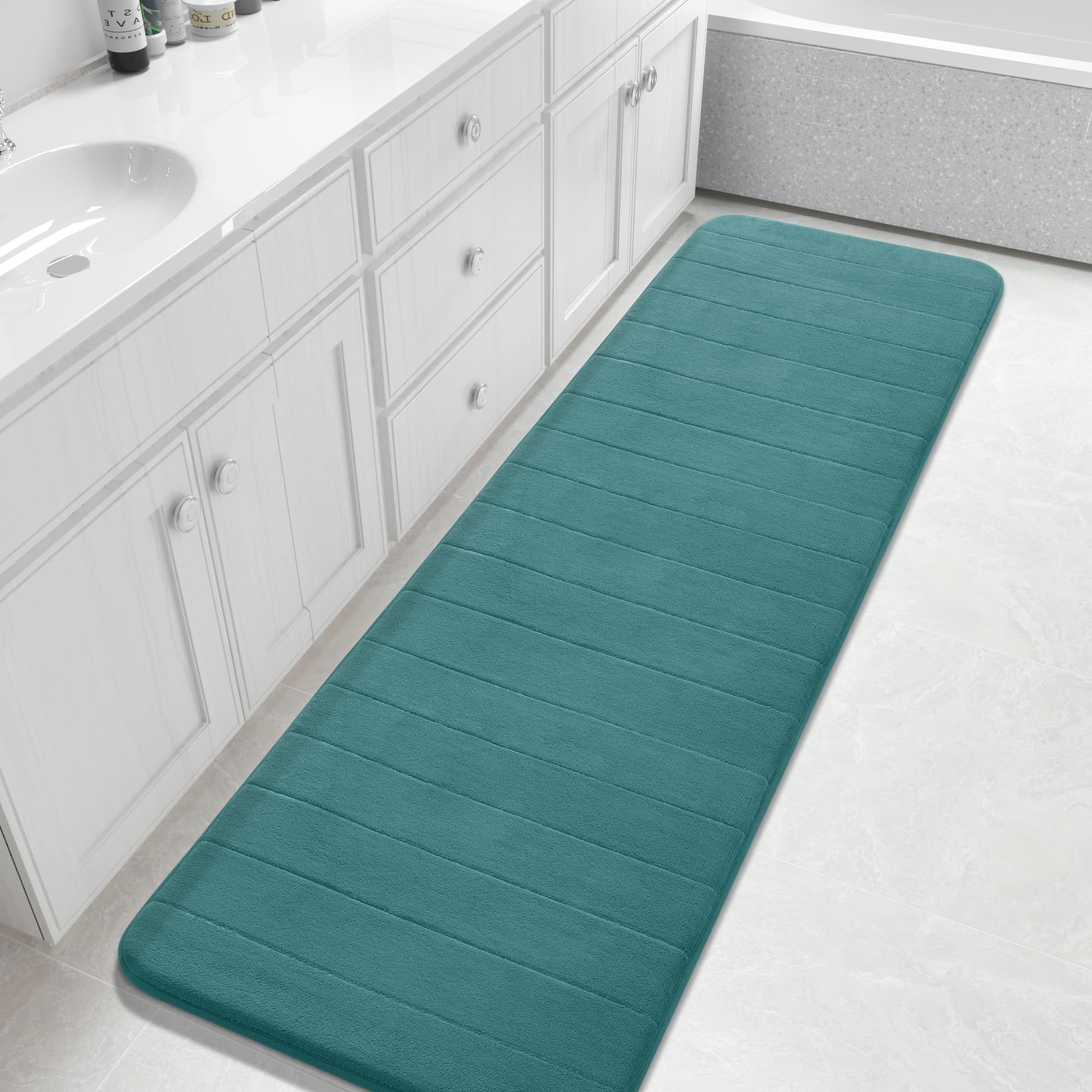 Yimobra Large Bath Mat 36"x24", Super Soft Quick Dry Memory Foam Bathroom Rug, Water Absorbent, Non Slip Backing Machine Washable for Tub Shower, Thick Comfort Support, Cream