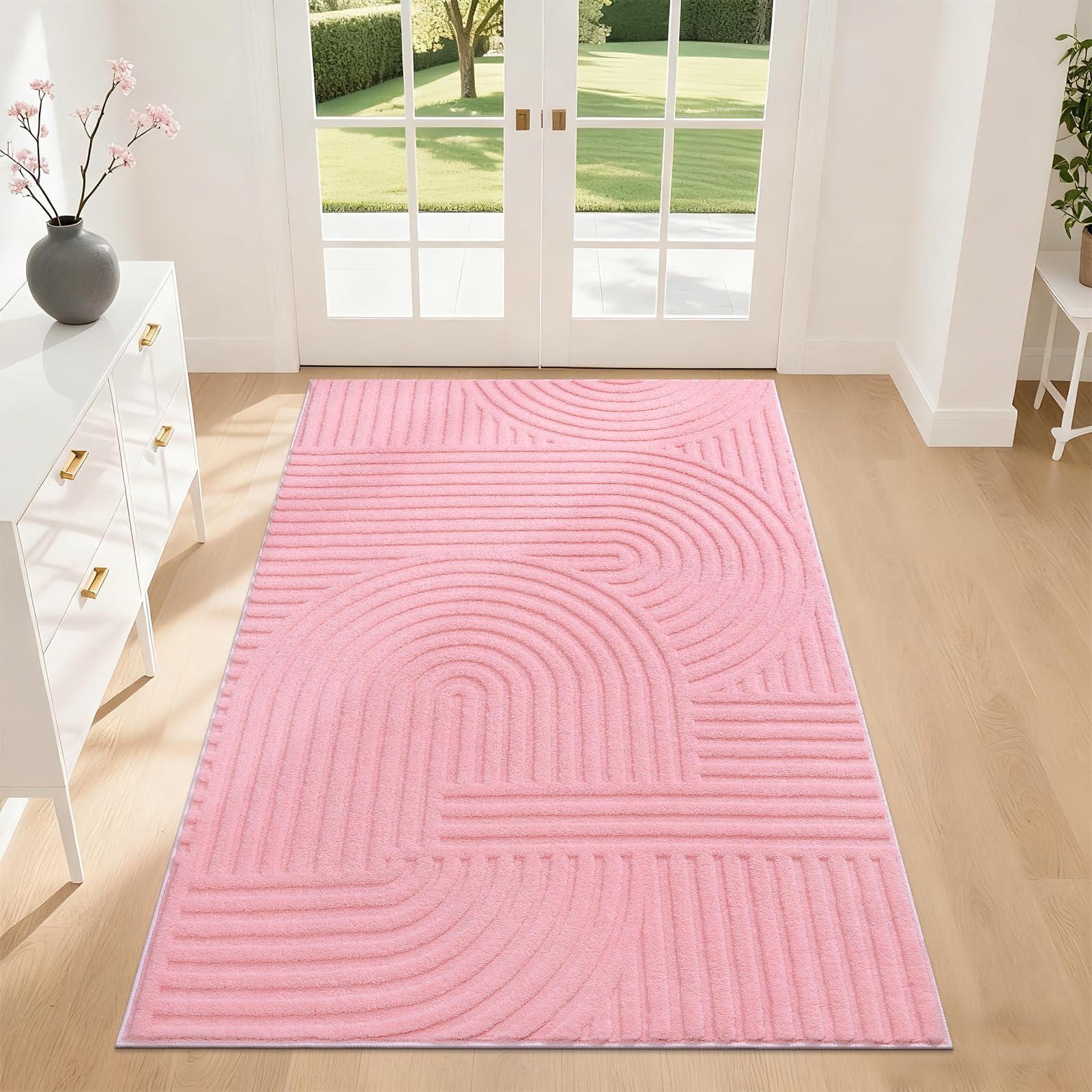 Pauwer 8x10 Washable Area Rugs for Living Room Modern Beige Solid Color Soft Fluffy Rugs for Bedroom Non Slip Boho Accent Indoor Mat Floor Carpet Cover for Kids Room Dining Room Kitchen Office